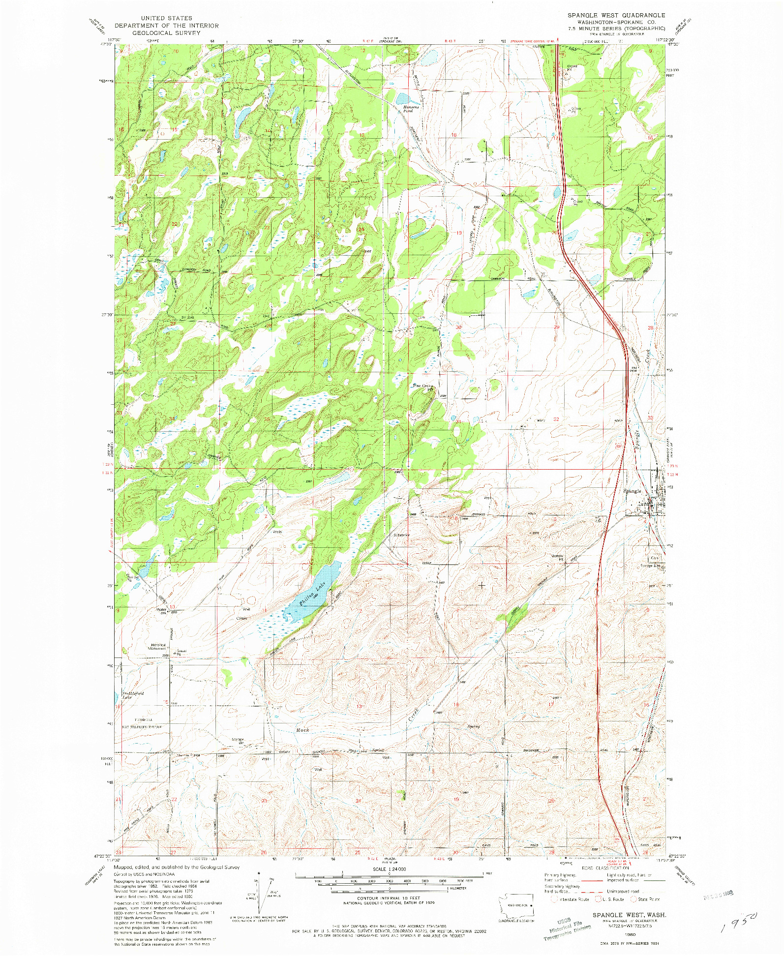 USGS 1:24000-SCALE QUADRANGLE FOR SPANGLE WEST, WA 1980