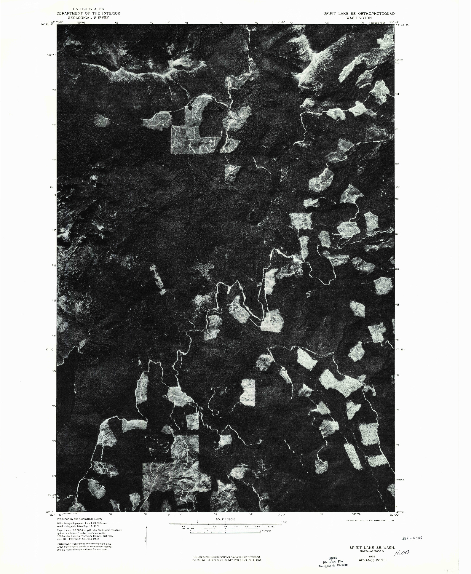 USGS 1:24000-SCALE QUADRANGLE FOR SPIRIT LAKE SE, WA 1975