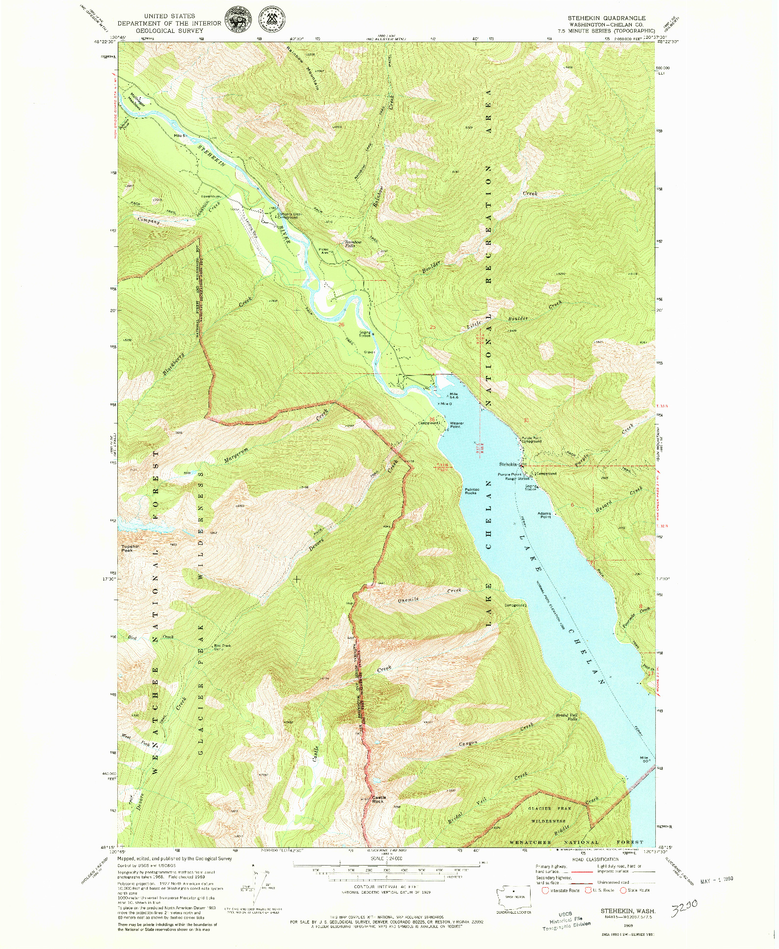 USGS 1:24000-SCALE QUADRANGLE FOR STEHEKIN, WA 1969