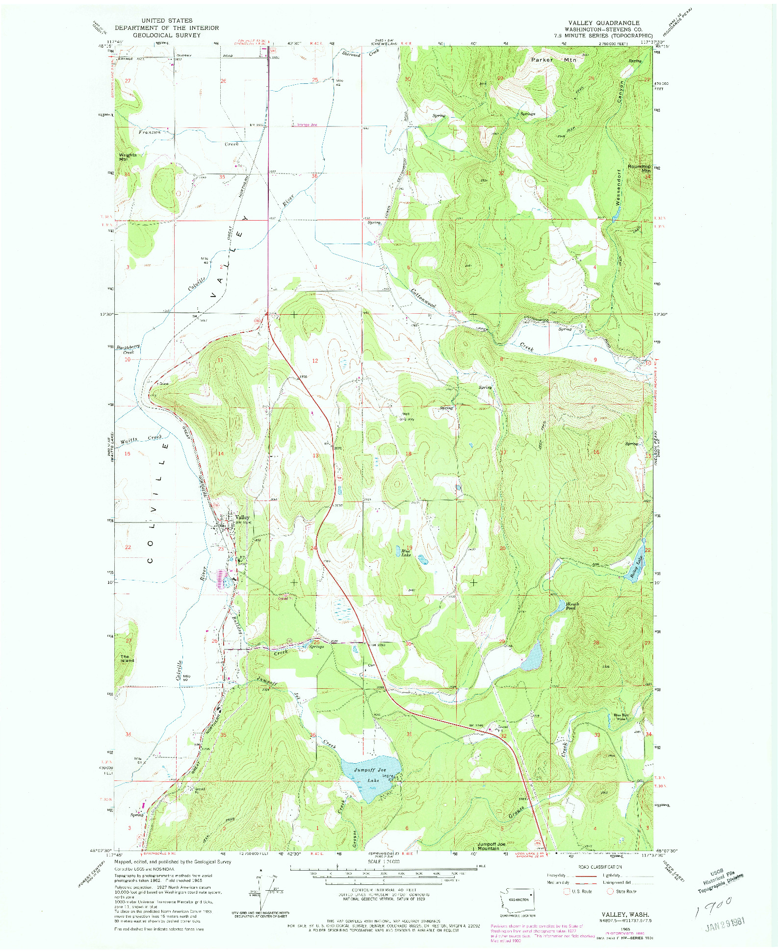 USGS 1:24000-SCALE QUADRANGLE FOR VALLEY, WA 1965