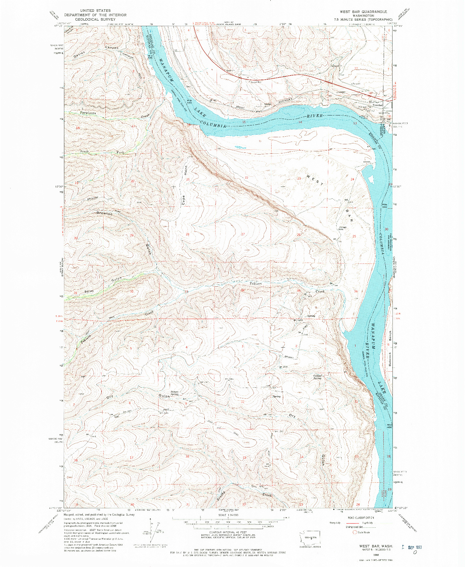 USGS 1:24000-SCALE QUADRANGLE FOR WEST BAR, WA 1966