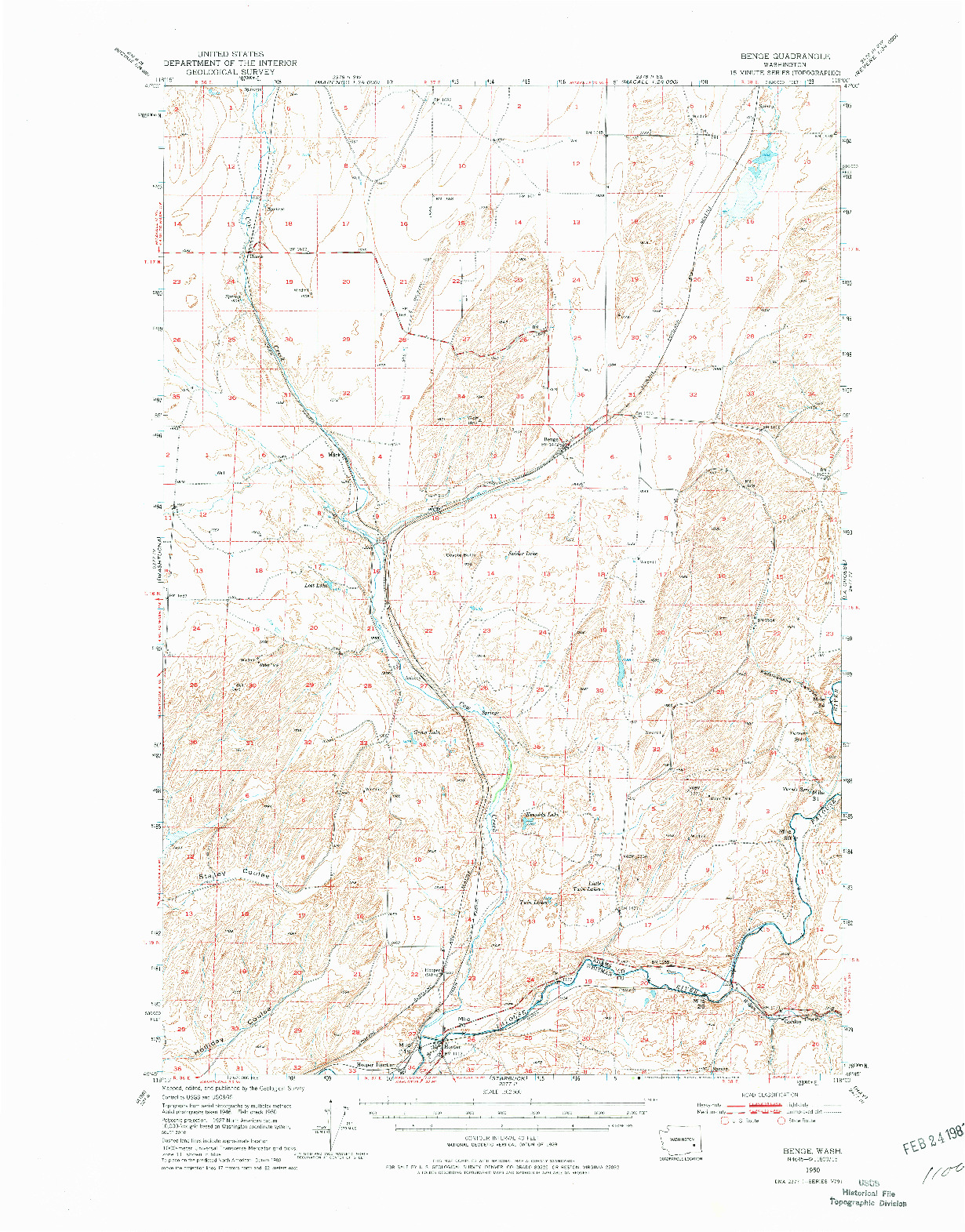 USGS 1:62500-SCALE QUADRANGLE FOR BENGE, WA 1950