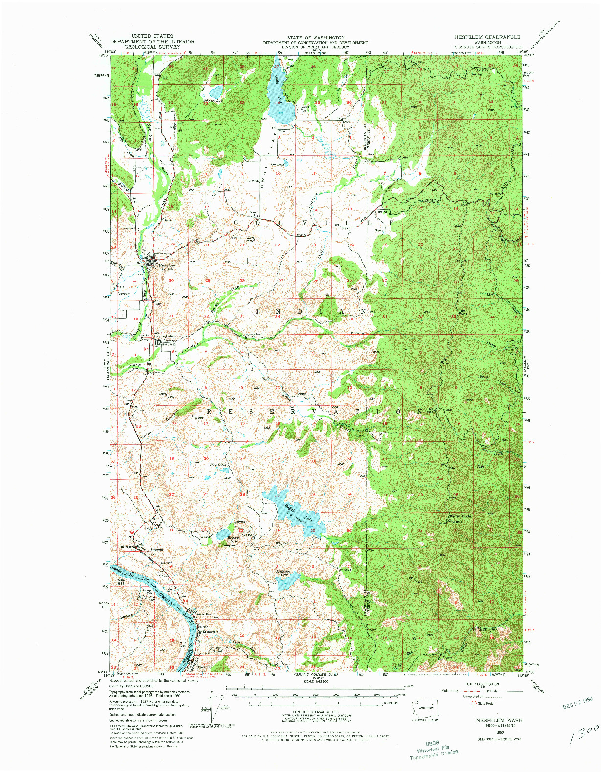 USGS 1:62500-SCALE QUADRANGLE FOR NESPELEM, WA 1950