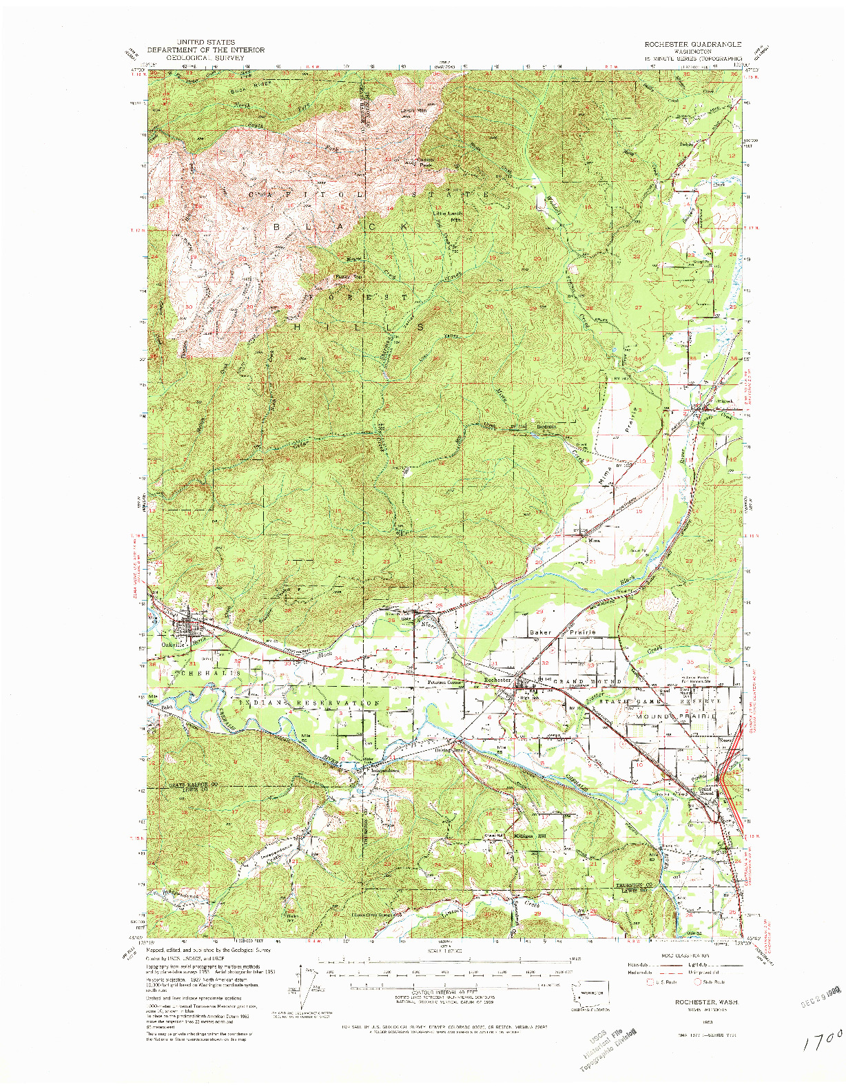 USGS 1:62500-SCALE QUADRANGLE FOR ROCHESTER, WA 1953