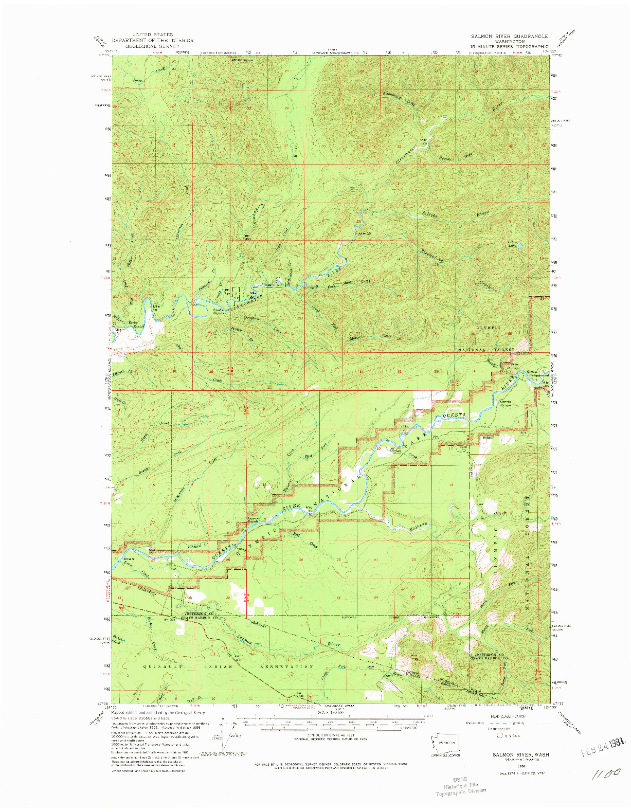 USGS 1:62500-SCALE QUADRANGLE FOR SALMON RIVER, WA 1956