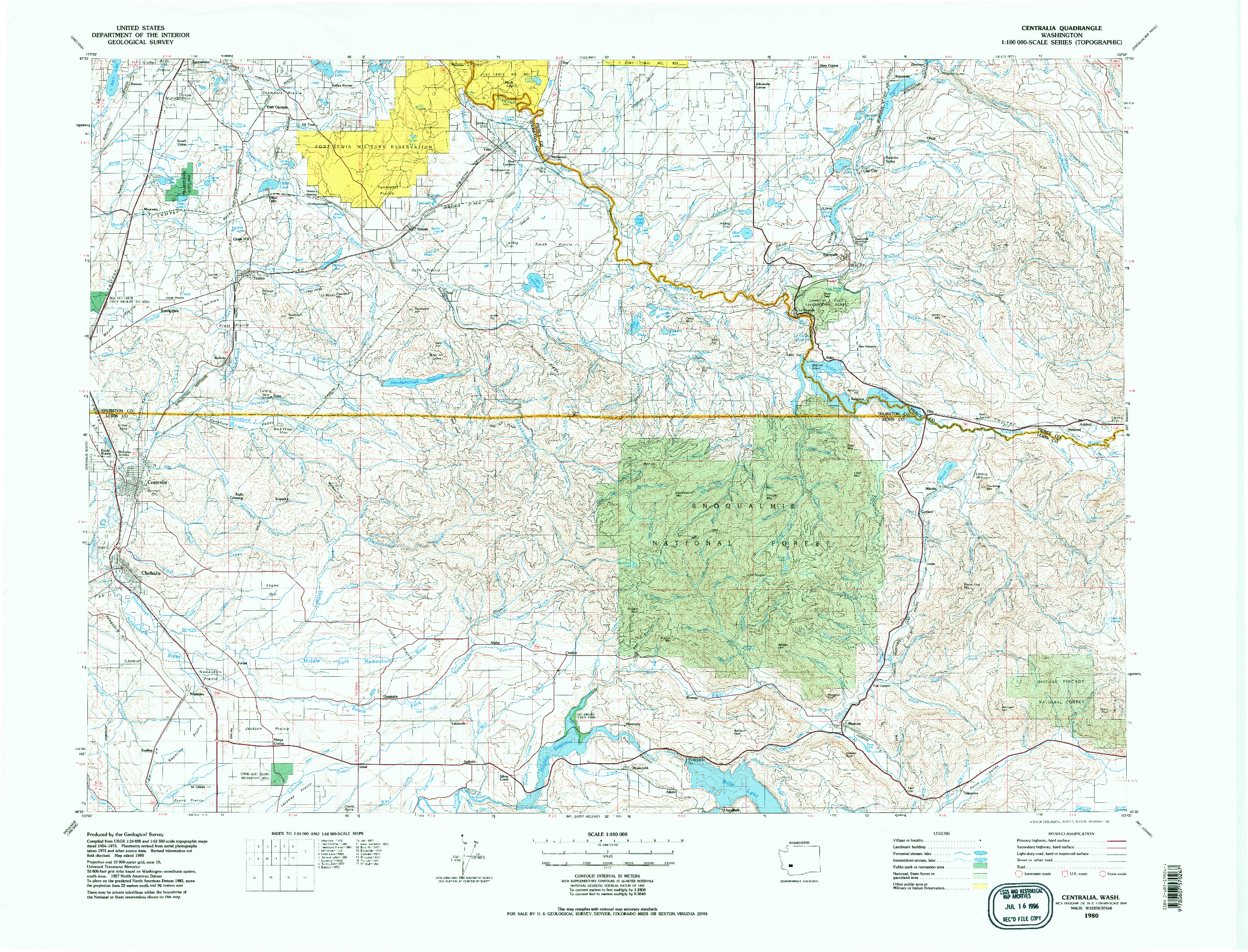 USGS 1:100000-SCALE QUADRANGLE FOR CENTRALIA, WA 1980