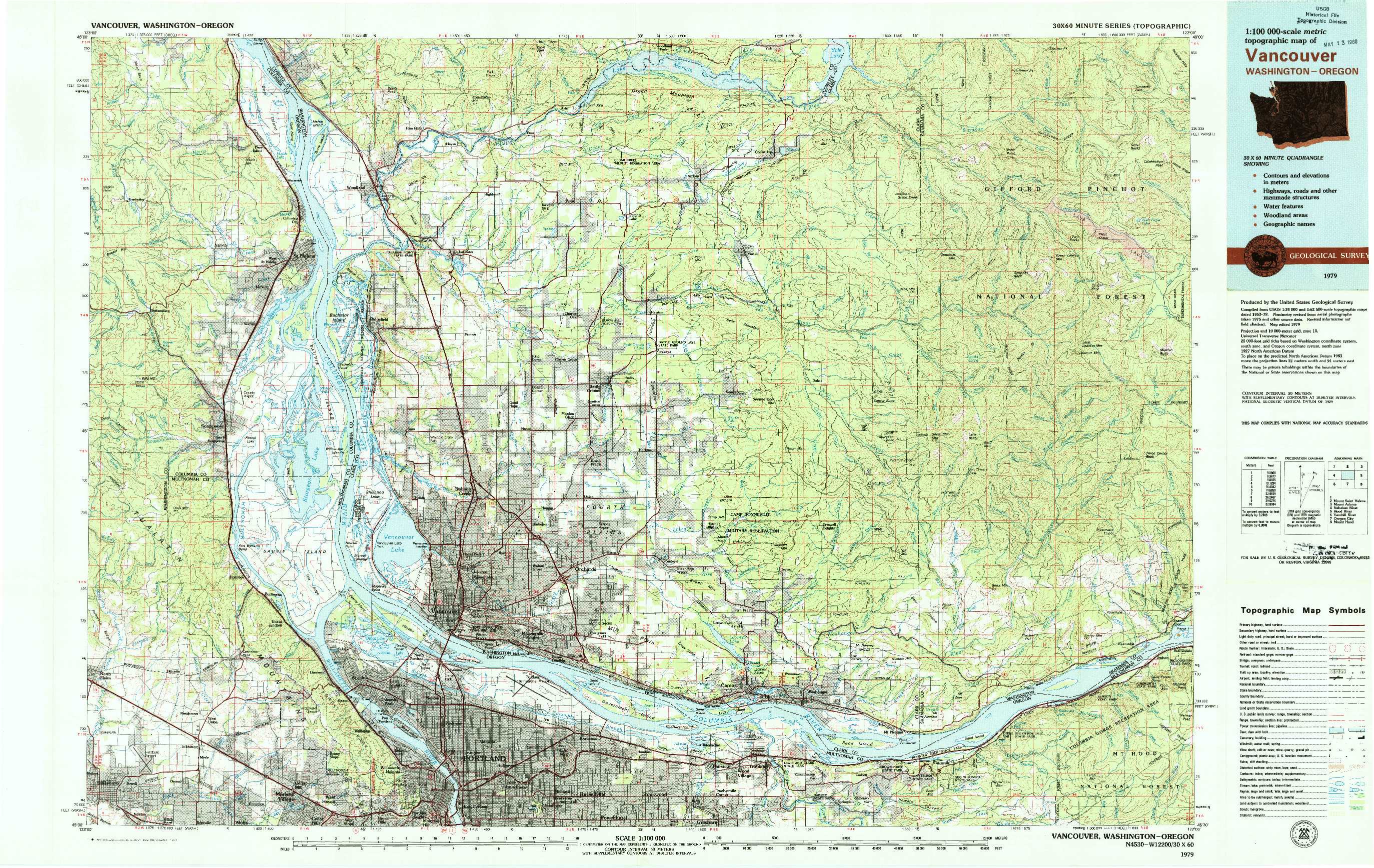 USGS 1:100000-SCALE QUADRANGLE FOR VANCOUVER, WA 1979