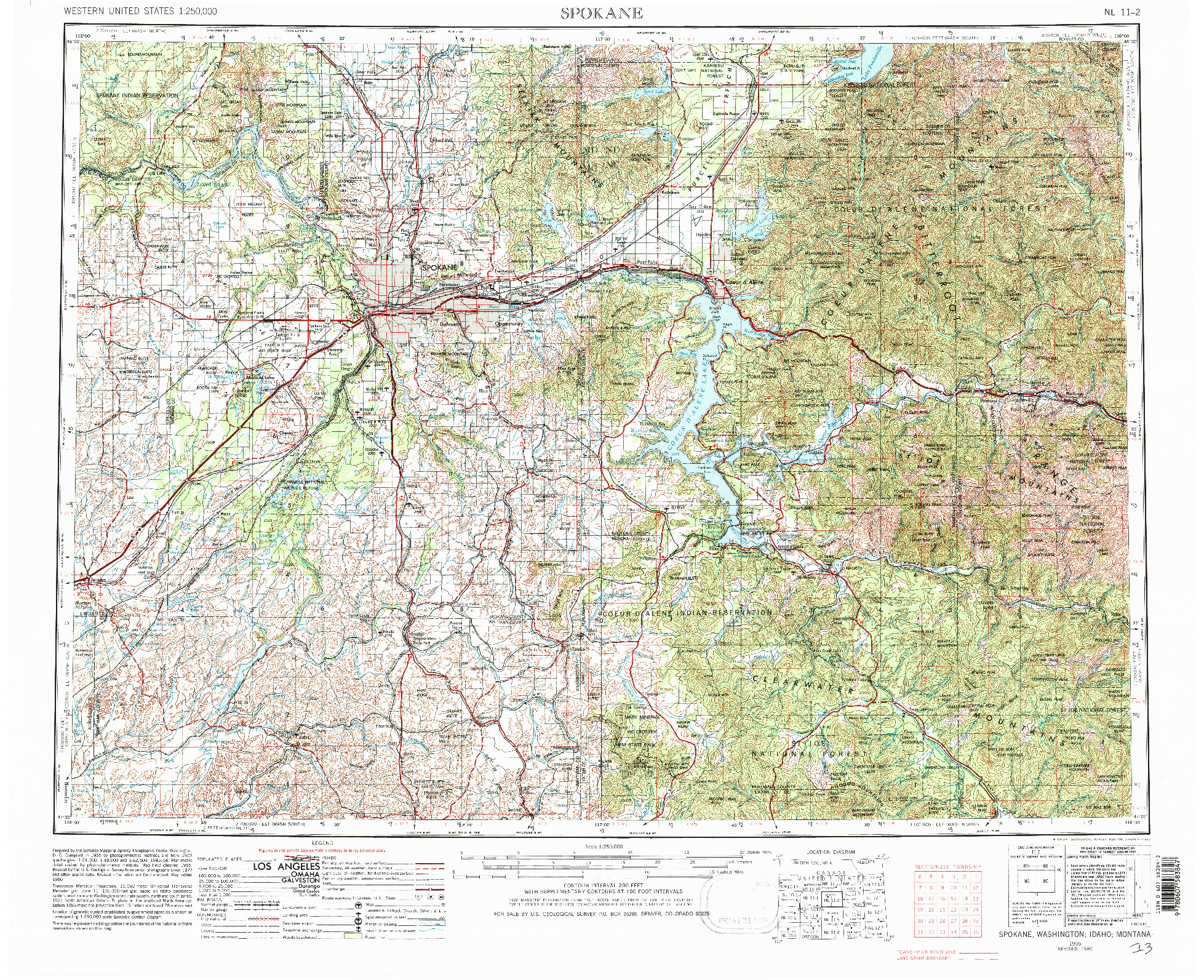 USGS 1:250000-SCALE QUADRANGLE FOR SPOKANE, WA 1955