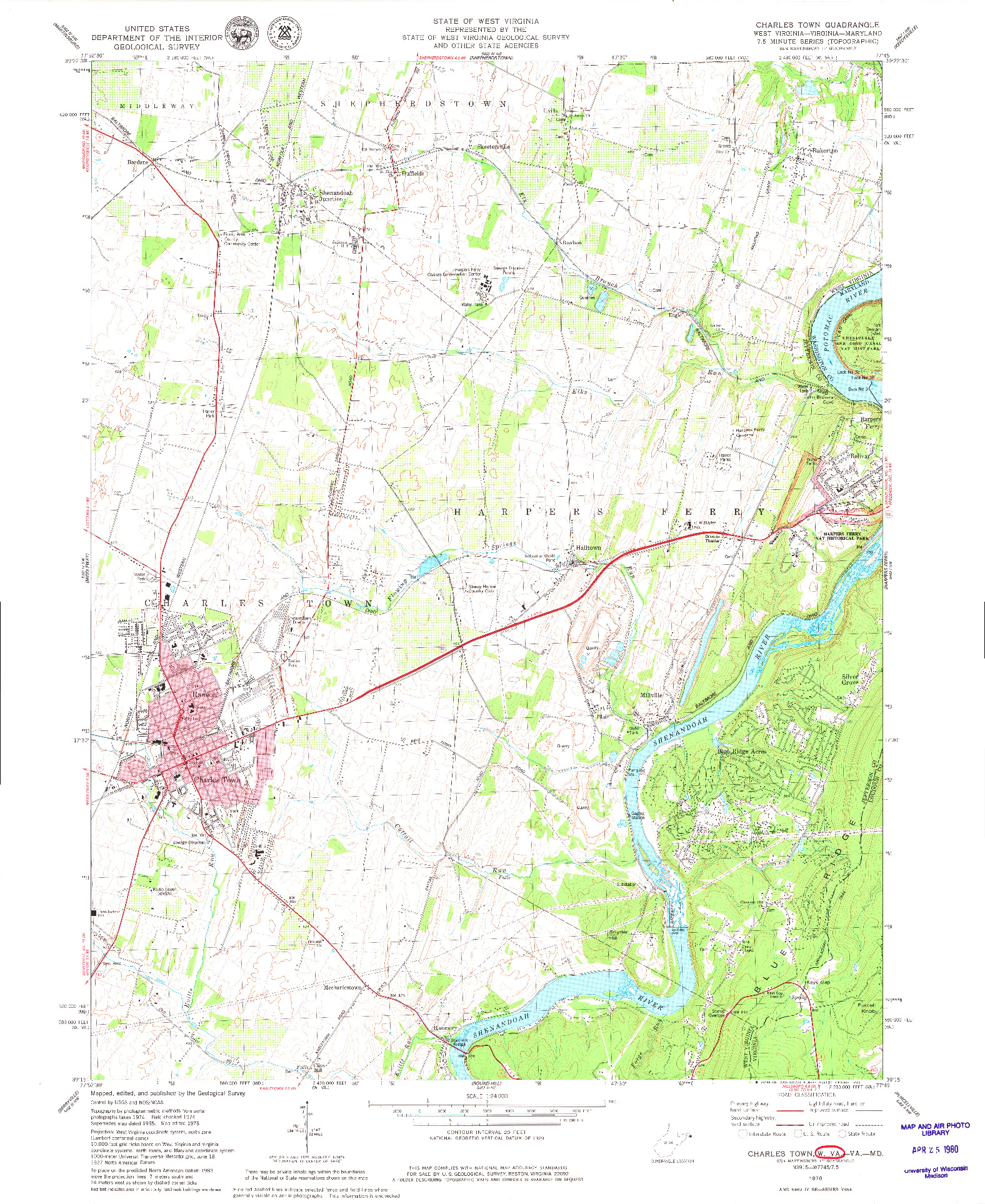 USGS 1:24000-SCALE QUADRANGLE FOR CHARLES TOWN, WV 1978