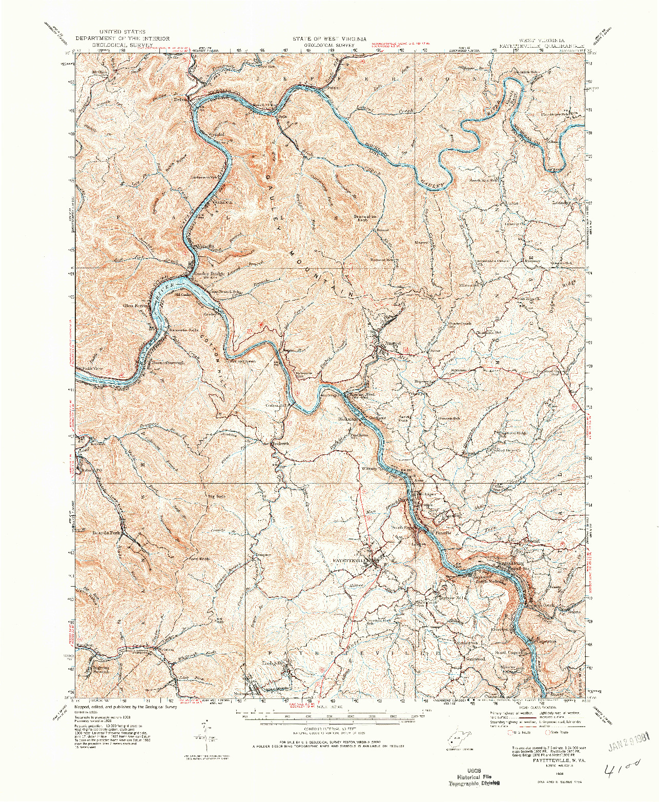 USGS 1:62500-SCALE QUADRANGLE FOR FAYETTEVILLE, WV 1928
