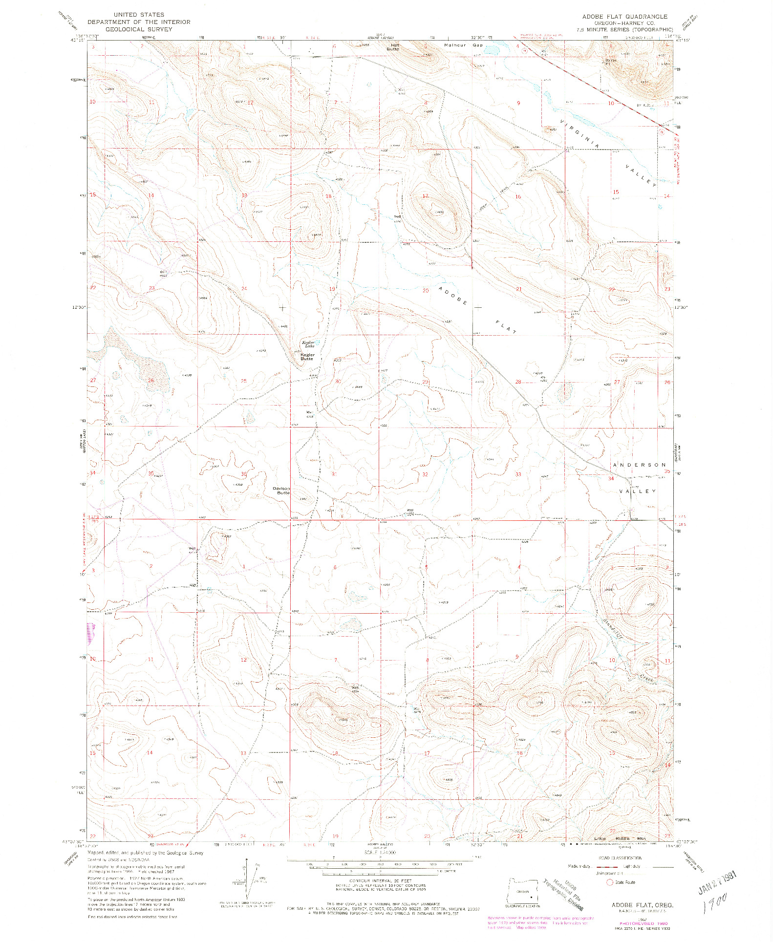 USGS 1:24000-SCALE QUADRANGLE FOR ADOBE FLAT, OR 1967