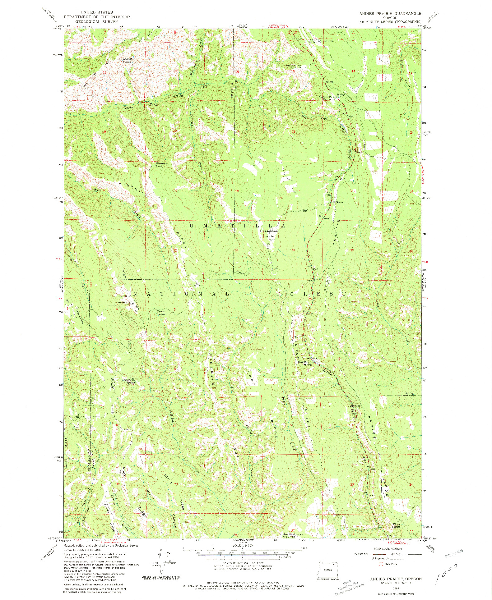 USGS 1:24000-SCALE QUADRANGLE FOR ANDIES PRAIRIE, OR 1963