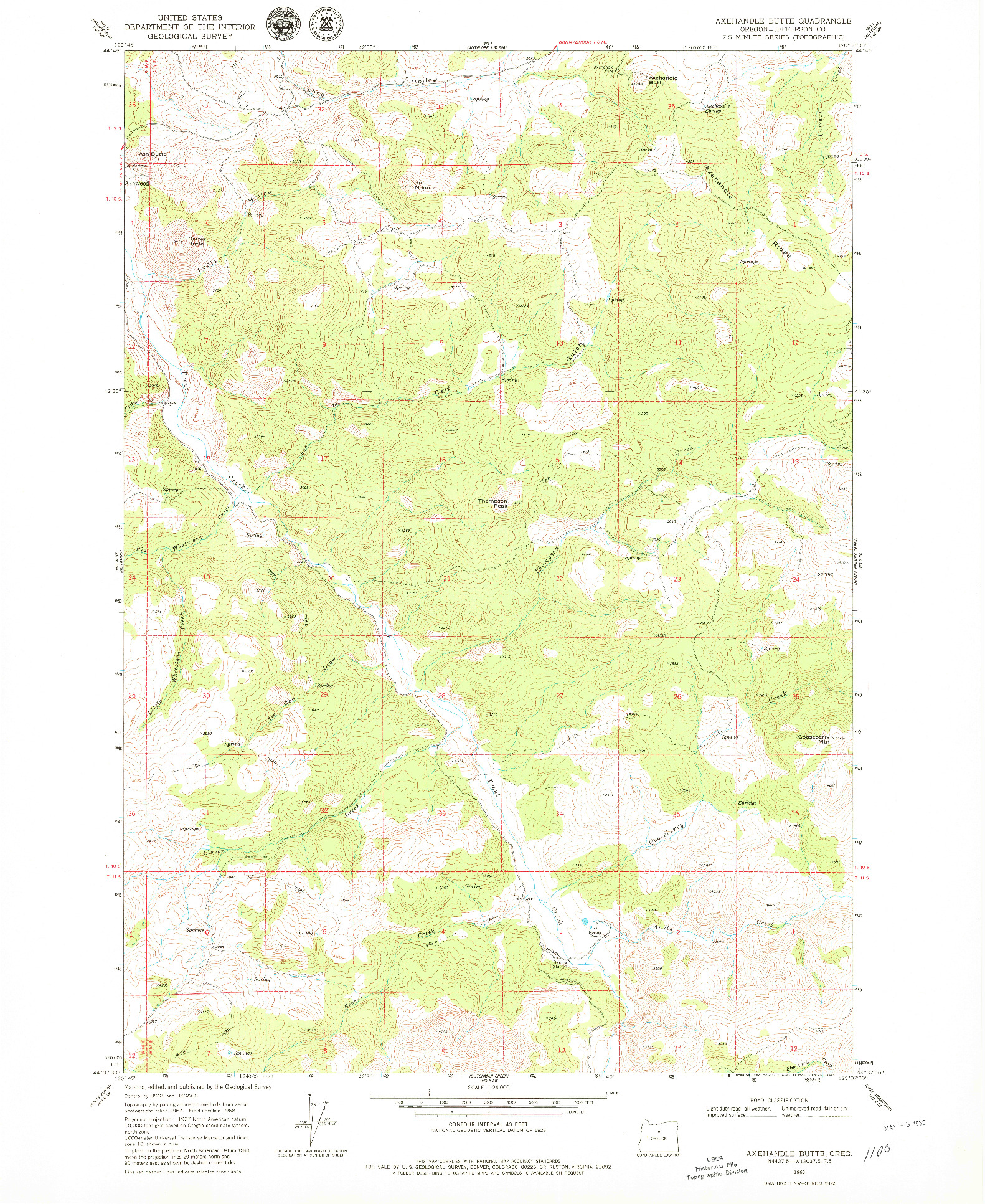 USGS 1:24000-SCALE QUADRANGLE FOR AXEHANDLE BUTTE, OR 1968