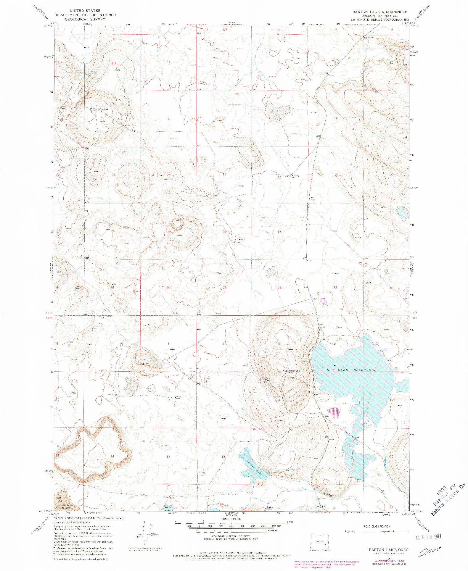 USGS 1:24000-SCALE QUADRANGLE FOR BARTON LAKE, OR 1967