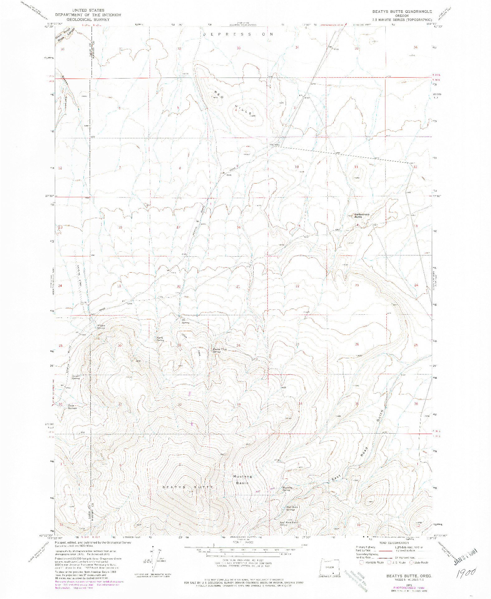 USGS 1:24000-SCALE QUADRANGLE FOR BEATYS BUTTE, OR 1971