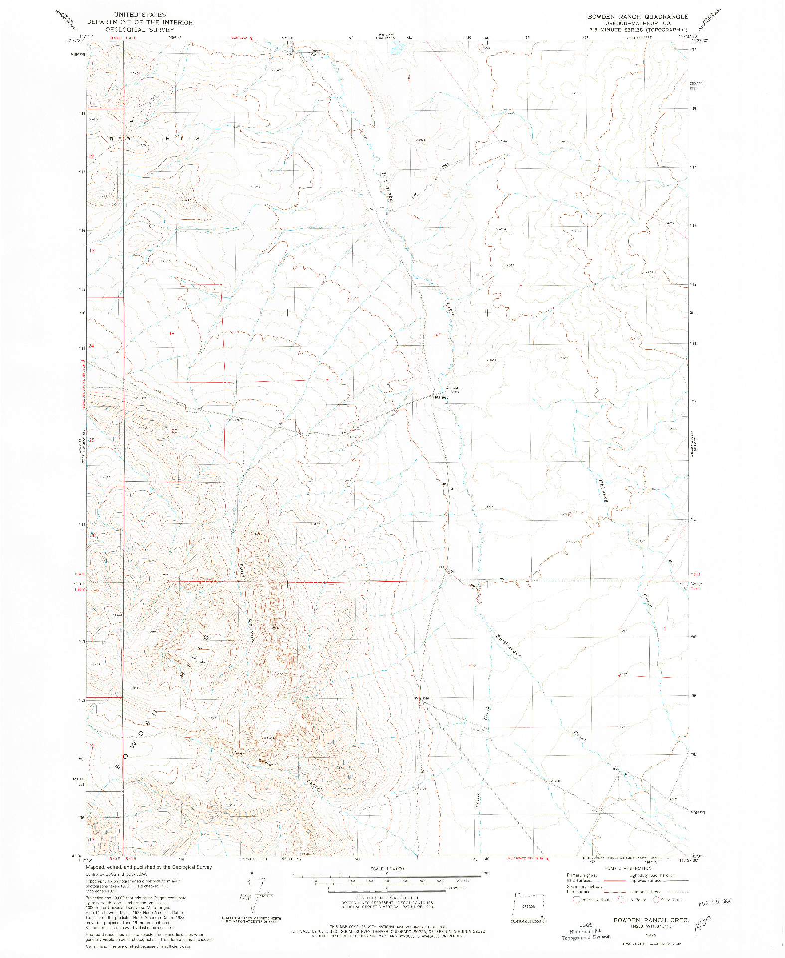 USGS 1:24000-SCALE QUADRANGLE FOR BOWDEN RANCH, OR 1979