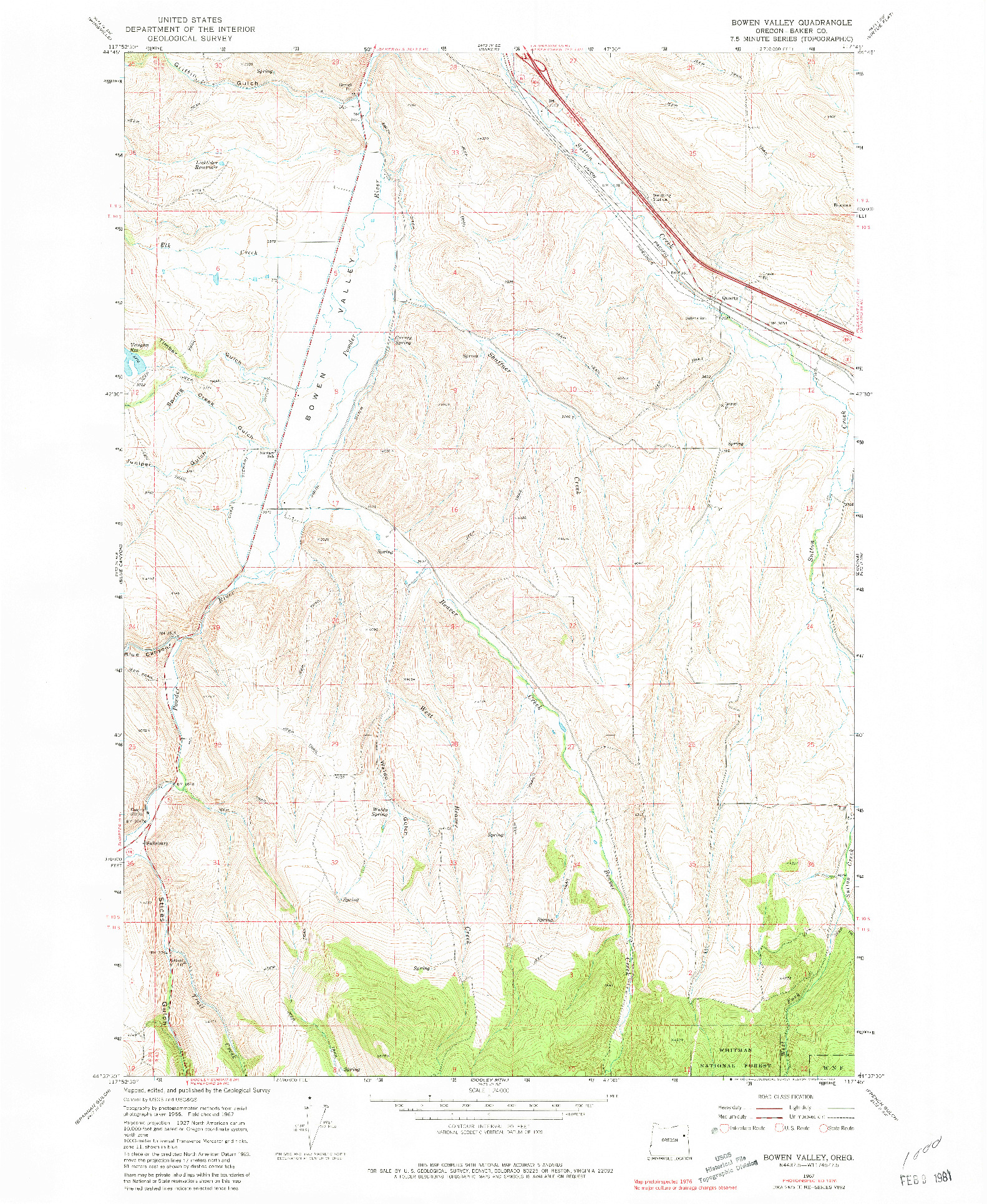 USGS 1:24000-SCALE QUADRANGLE FOR BOWEN VALLEY, OR 1967