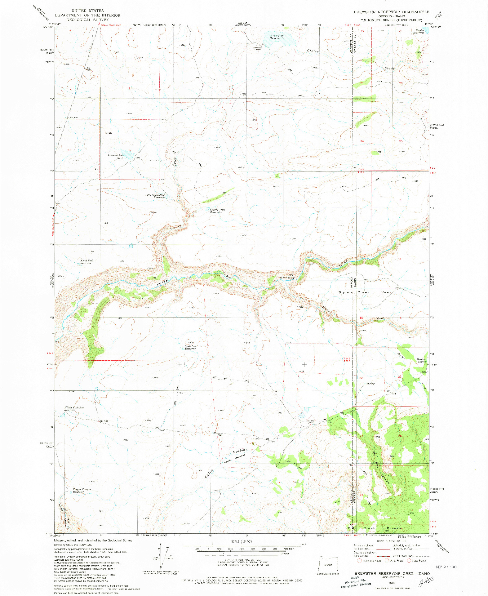 USGS 1:24000-SCALE QUADRANGLE FOR BREWSTER RESERVOIR, OR 1980