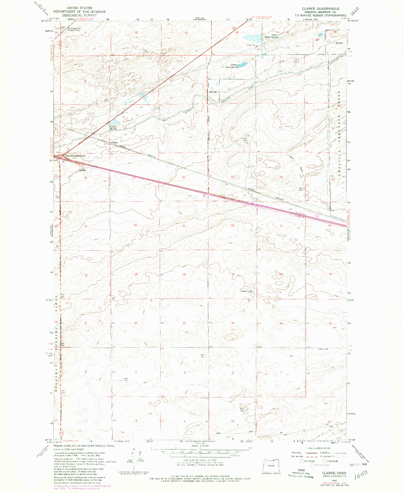 USGS 1:24000-SCALE QUADRANGLE FOR CLARKE, OR 1962