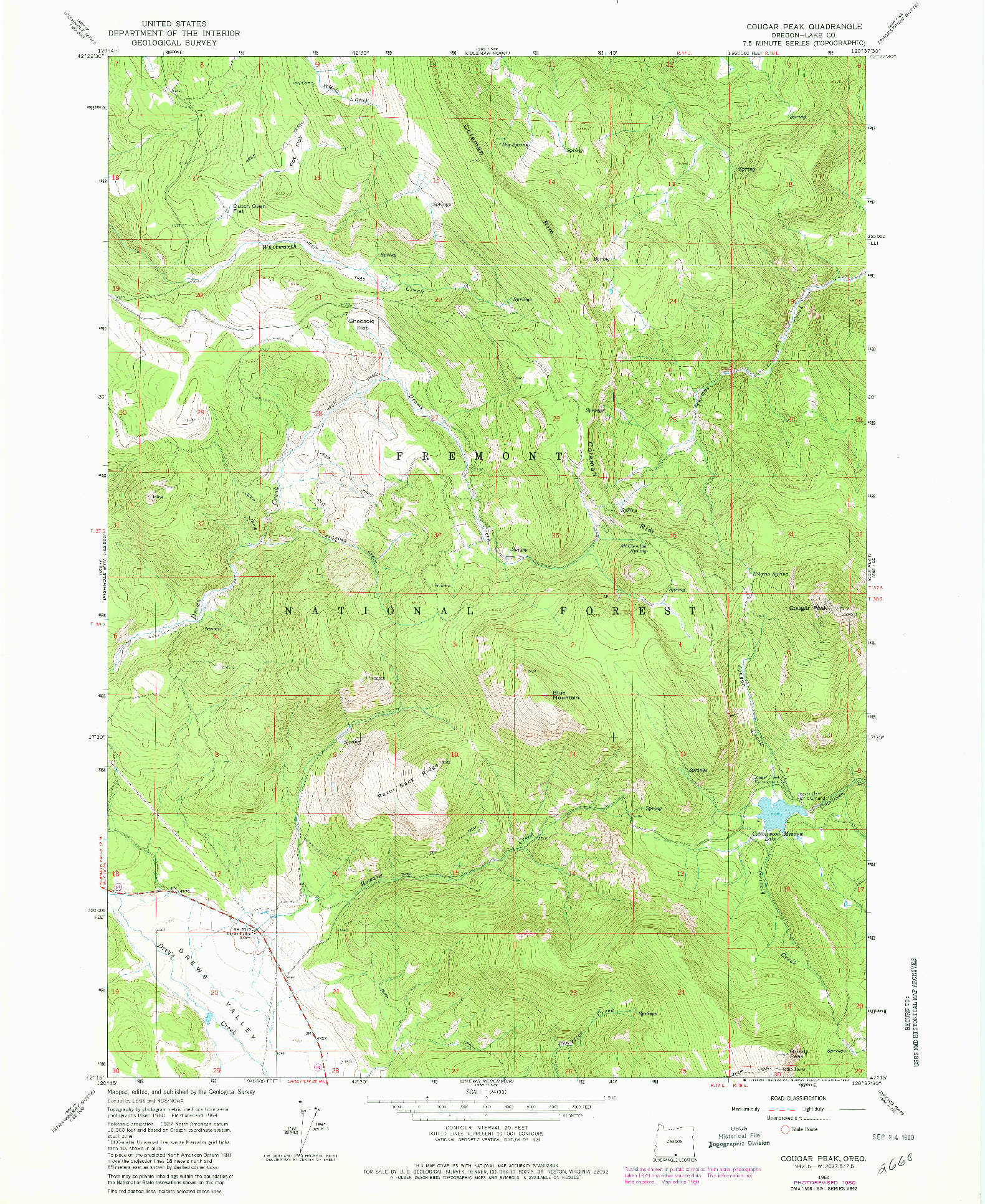 USGS 1:24000-SCALE QUADRANGLE FOR COUGAR PEAK, OR 1964