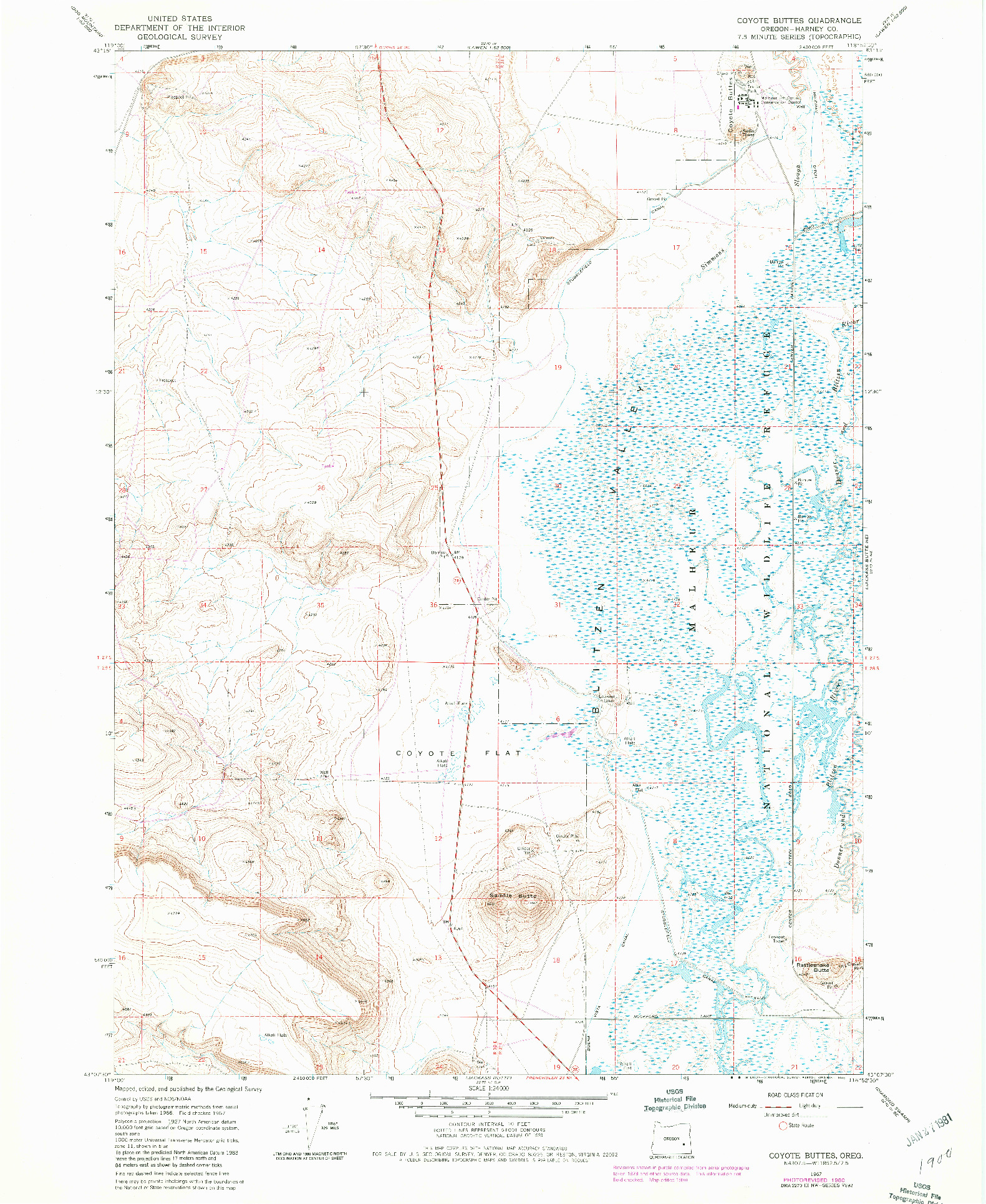 USGS 1:24000-SCALE QUADRANGLE FOR COYOTE BUTTES, OR 1967