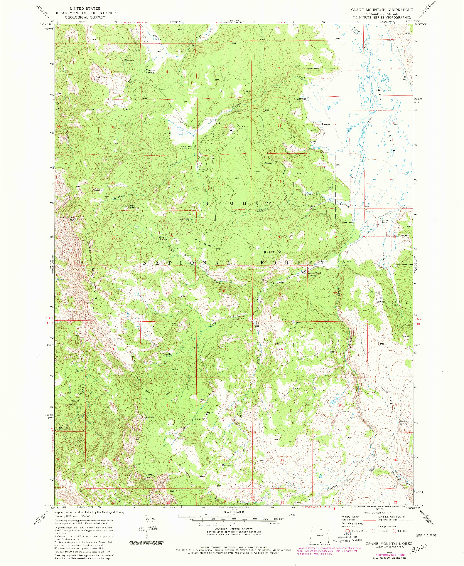 USGS 1:24000-SCALE QUADRANGLE FOR CRANE MOUNTAIN, OR 1968
