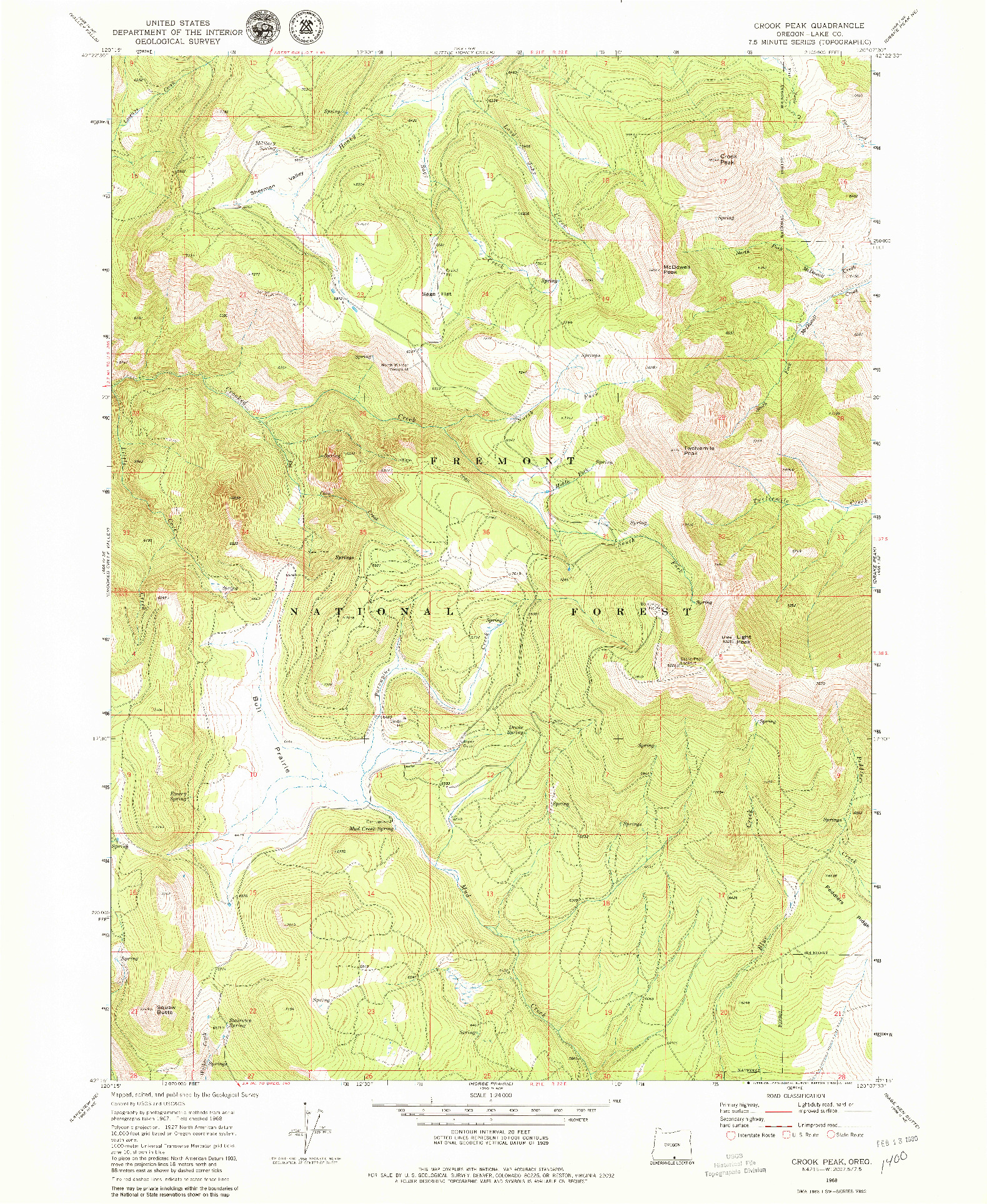 USGS 1:24000-SCALE QUADRANGLE FOR CROOK PEAK, OR 1968