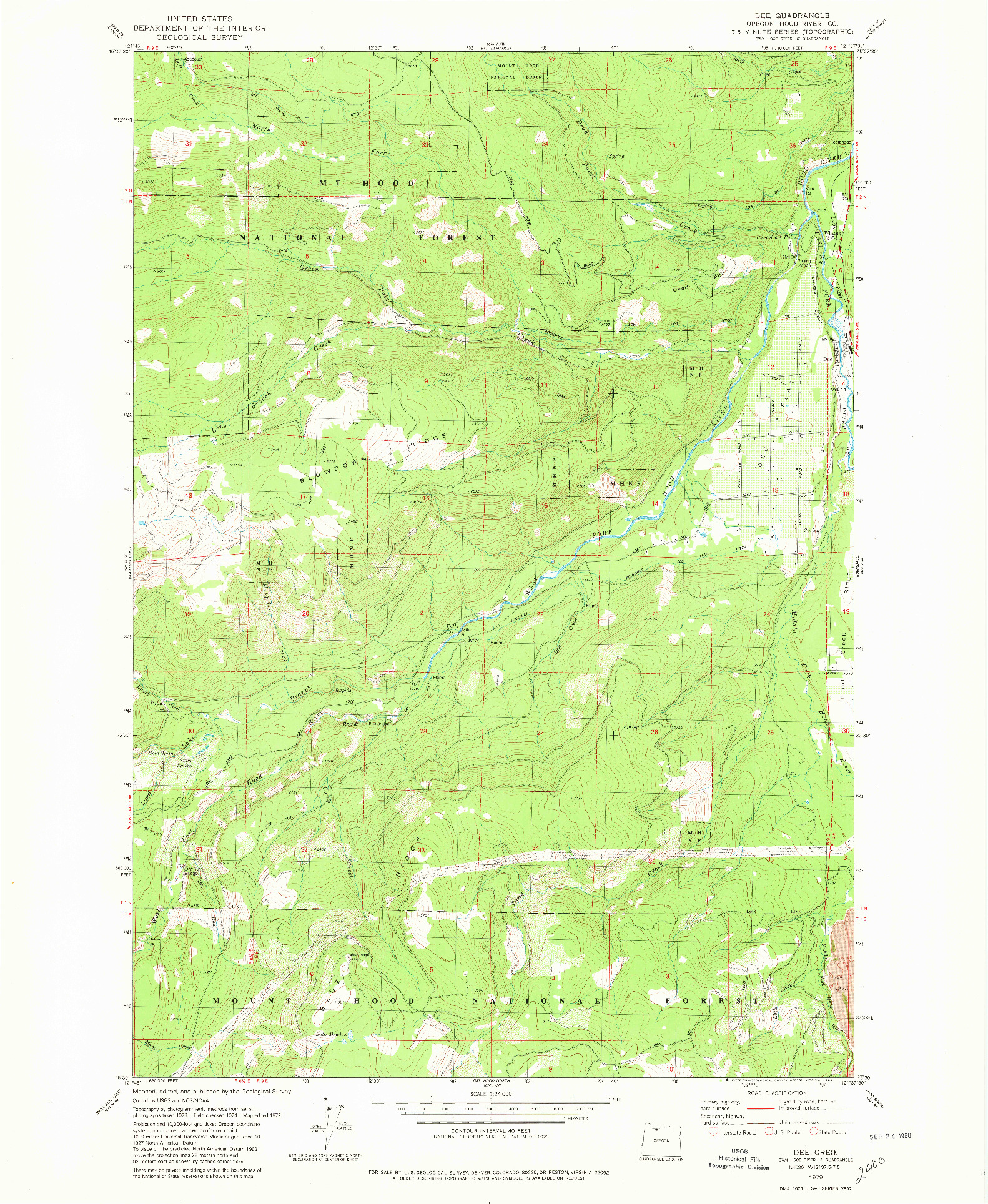 USGS 1:24000-SCALE QUADRANGLE FOR DEE, OR 1979
