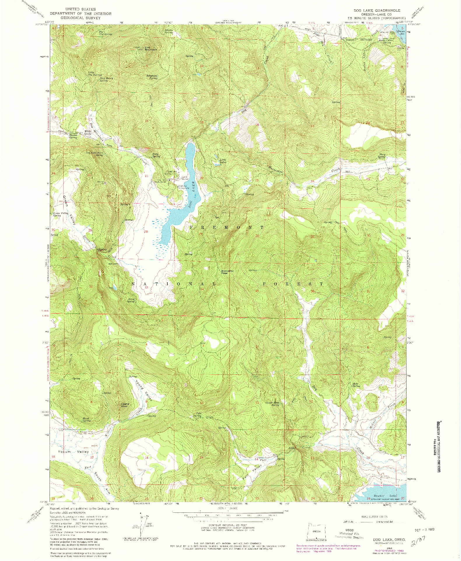 USGS 1:24000-SCALE QUADRANGLE FOR DOG LAKE, OR 1964