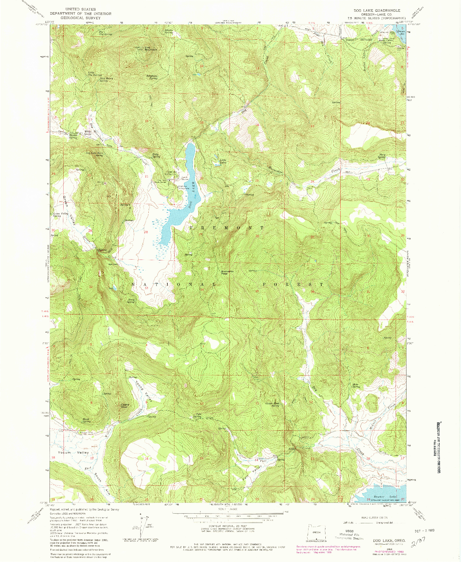 USGS 1:24000-SCALE QUADRANGLE FOR DOG LAKE, OR 1964