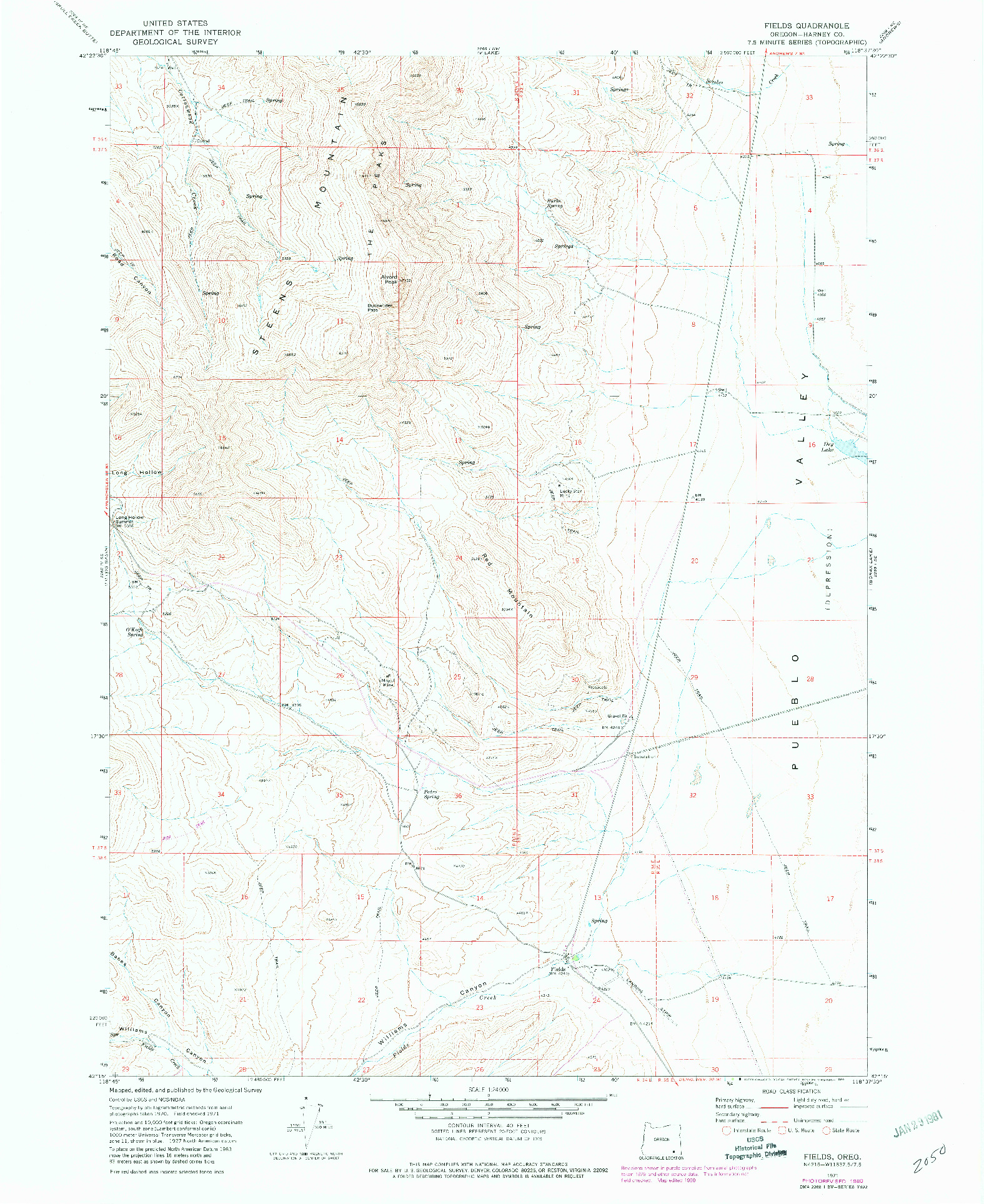 USGS 1:24000-SCALE QUADRANGLE FOR FIELDS, OR 1971