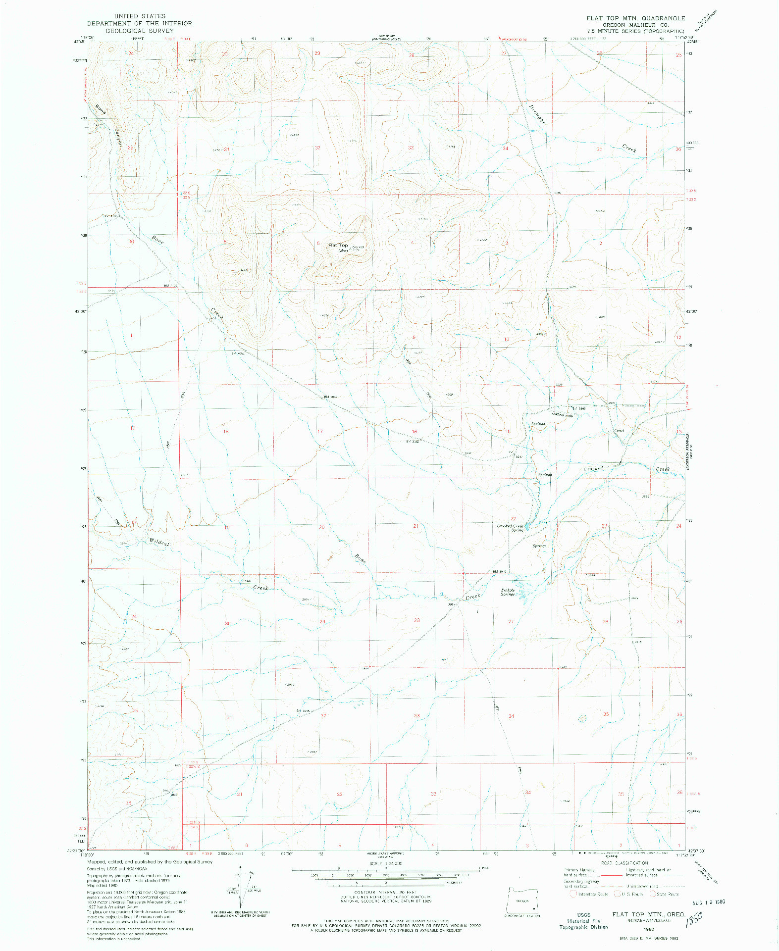 USGS 1:24000-SCALE QUADRANGLE FOR FLAT TOP MTN, OR 1980