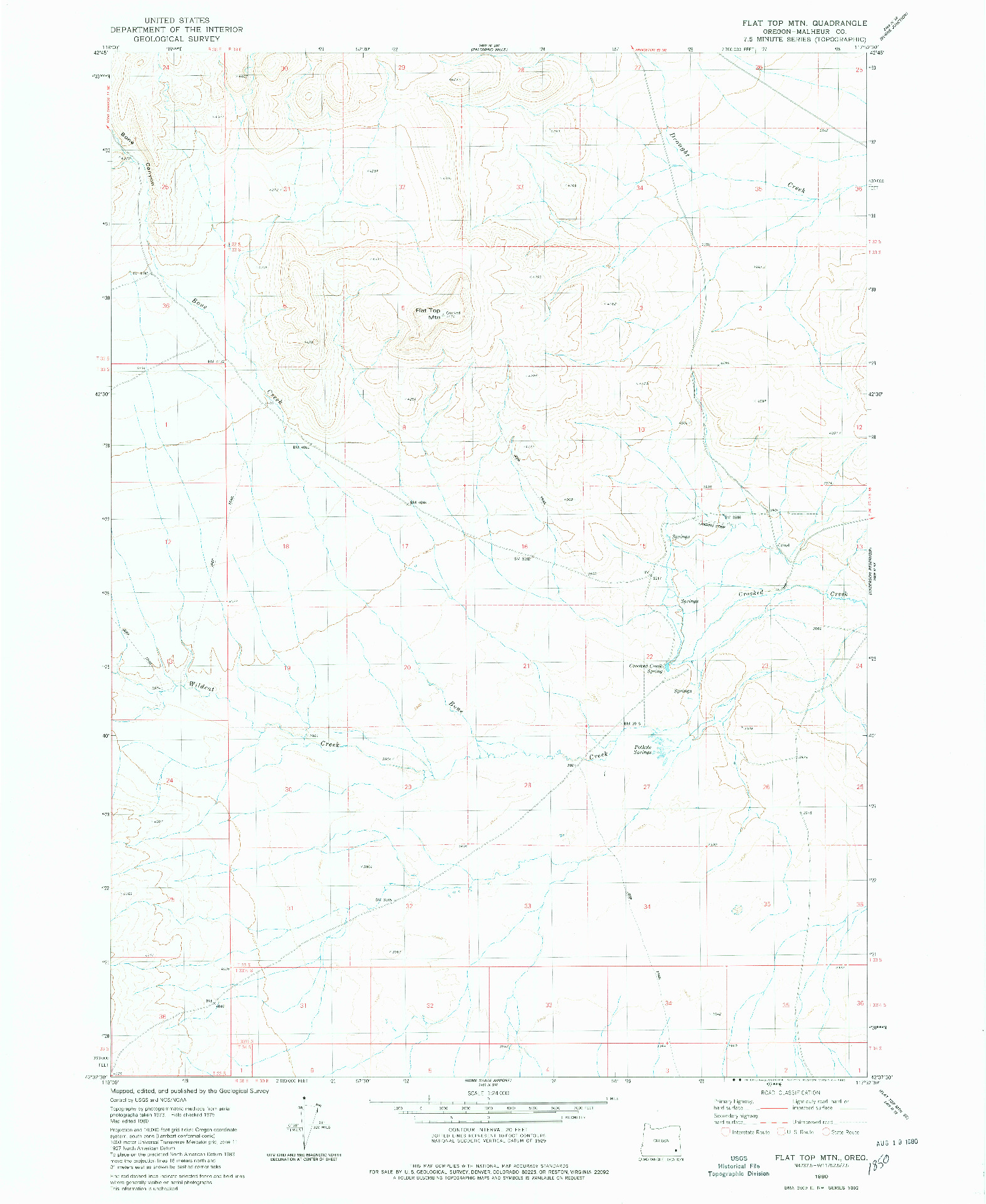 USGS 1:24000-SCALE QUADRANGLE FOR FLAT TOP MTN, OR 1980