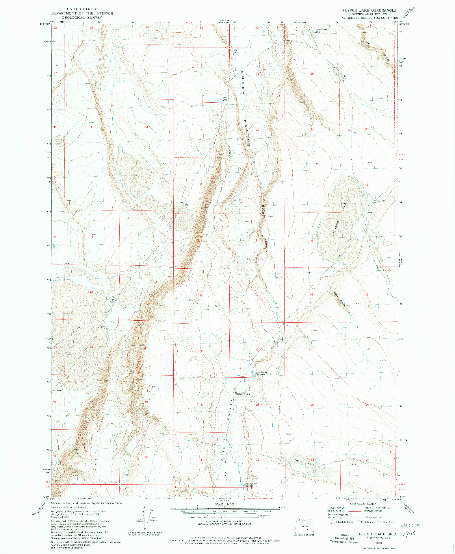 USGS 1:24000-SCALE QUADRANGLE FOR FLYBEE LAKE, OR 1980
