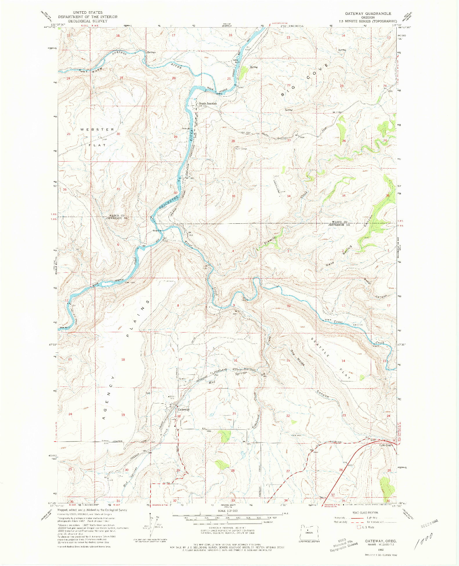 USGS 1:24000-SCALE QUADRANGLE FOR GATEWAY, OR 1962