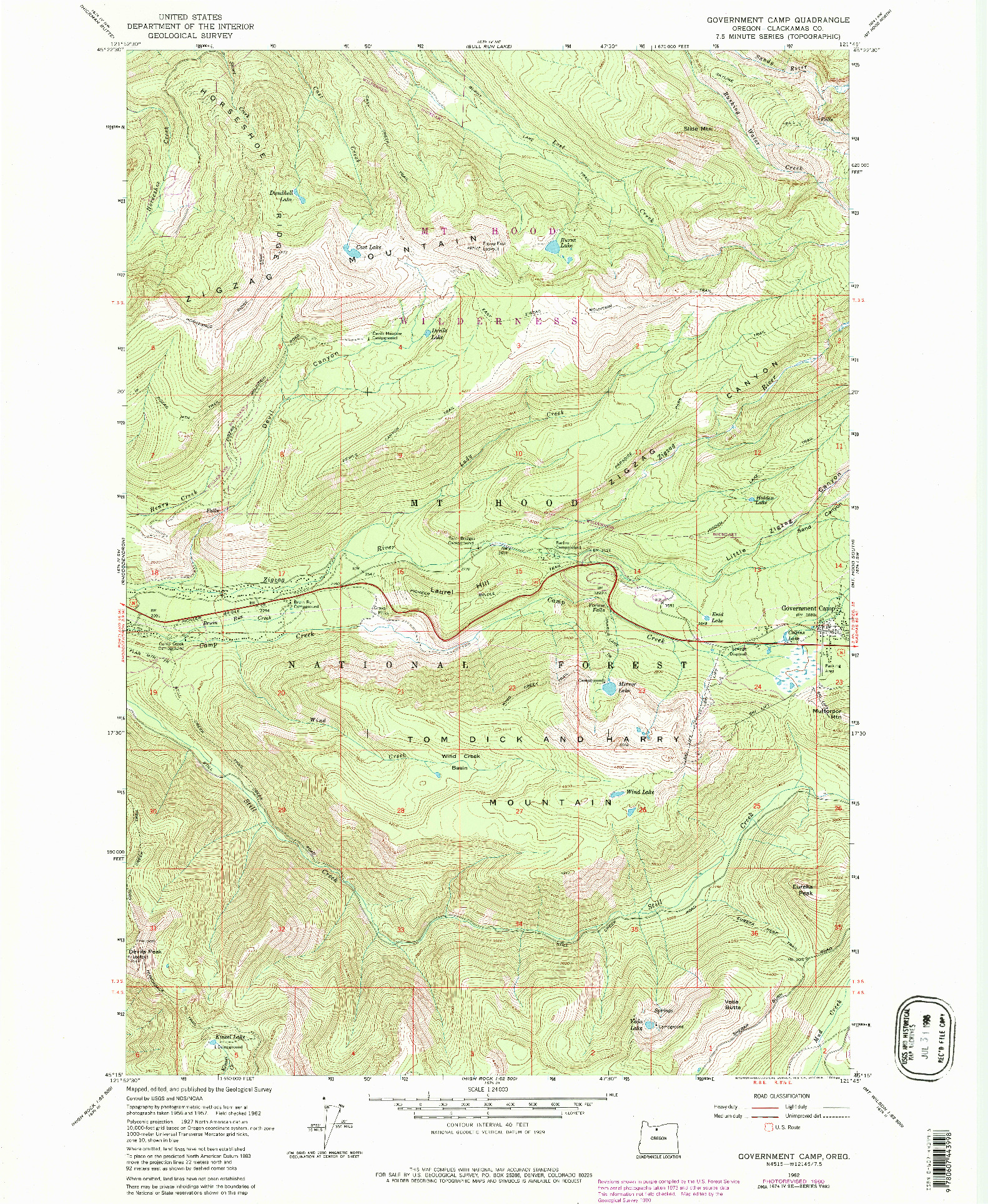 USGS 1:24000-SCALE QUADRANGLE FOR GOVERNMENT CAMP, OR 1962