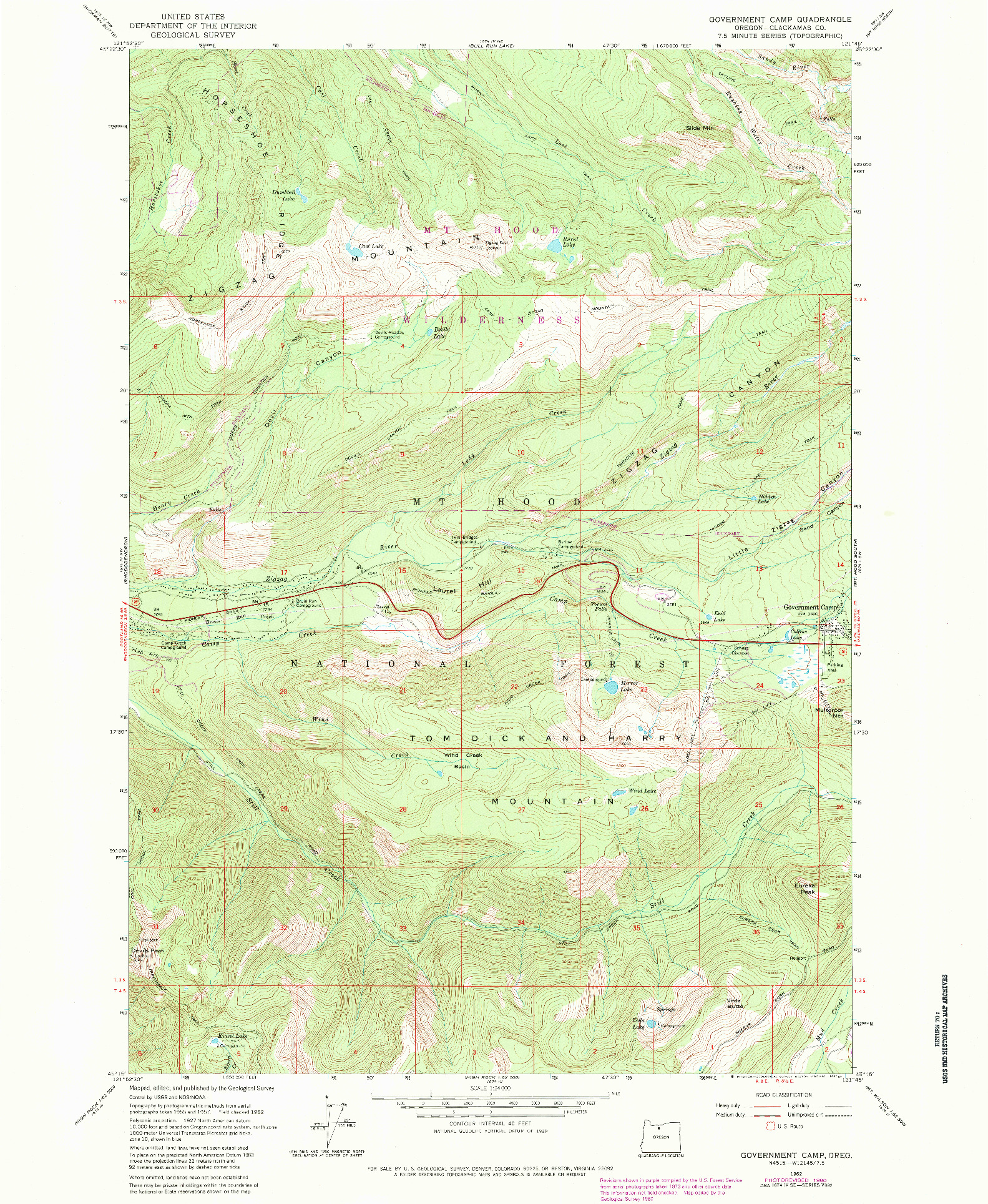 USGS 1:24000-SCALE QUADRANGLE FOR GOVERNMENT CAMP, OR 1962