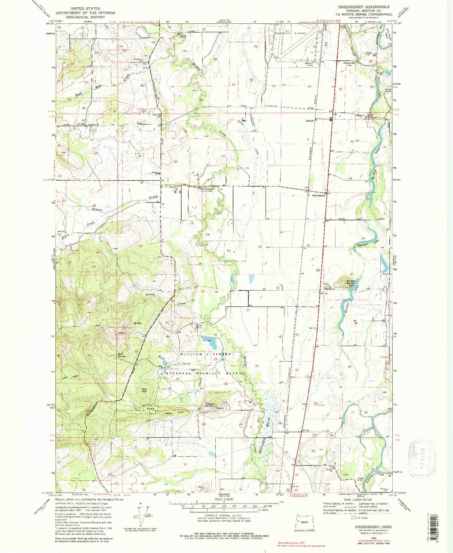 USGS 1:24000-SCALE QUADRANGLE FOR GREENBERRY, OR 1969