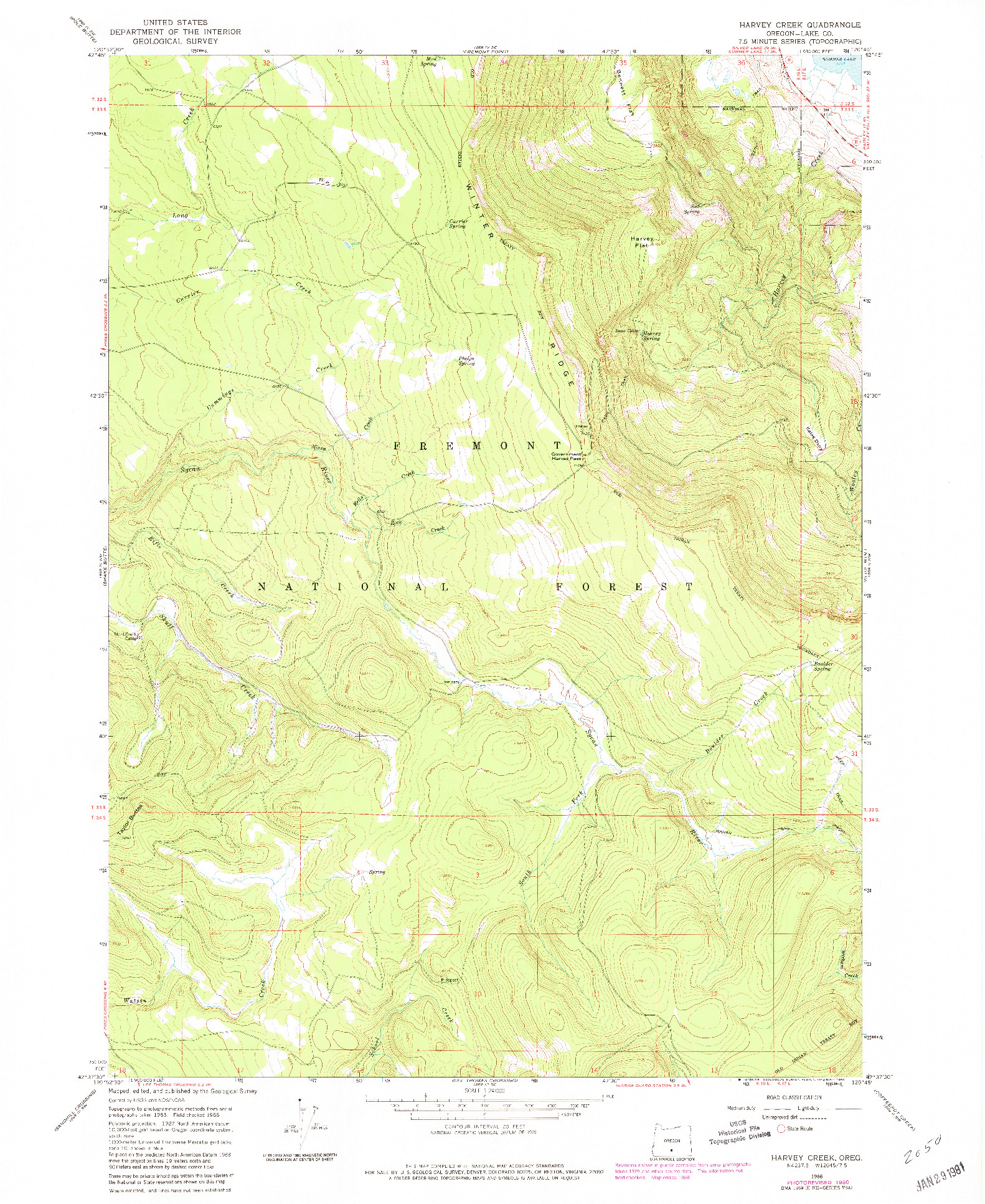USGS 1:24000-SCALE QUADRANGLE FOR HARVEY CREEK, OR 1966