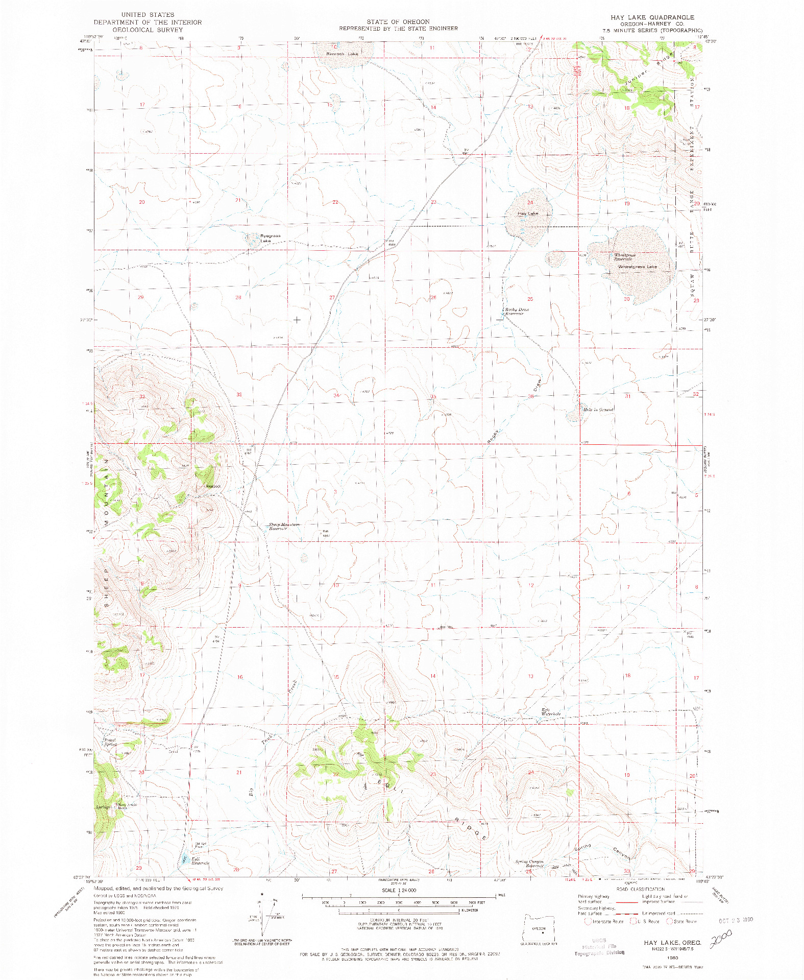 USGS 1:24000-SCALE QUADRANGLE FOR HAY LAKE, OR 1980