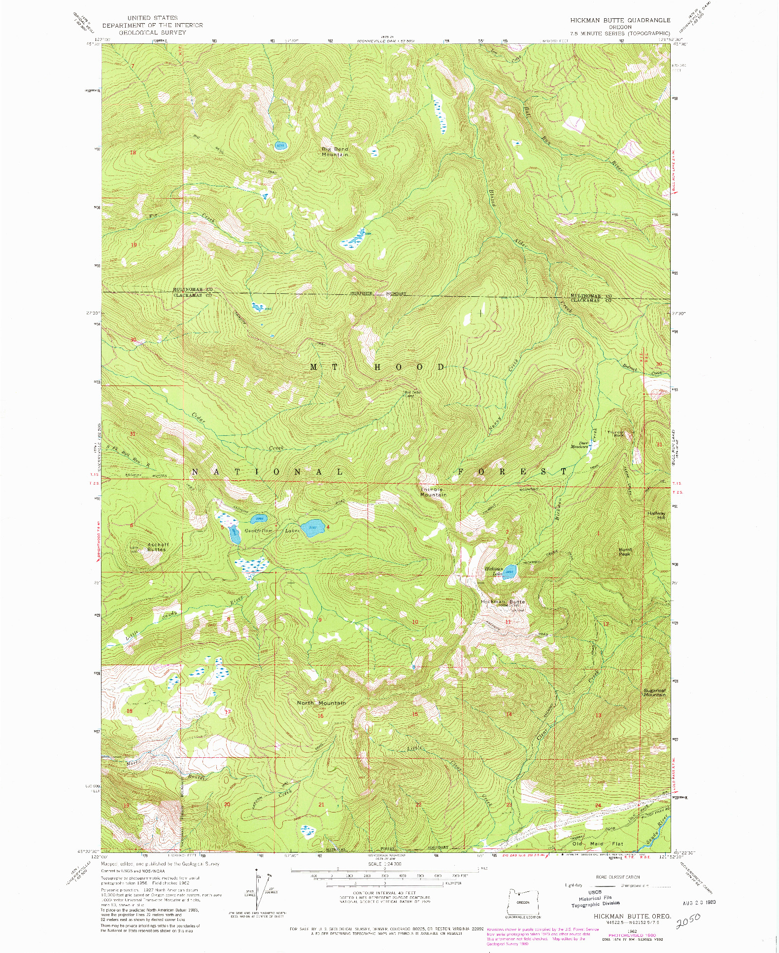 USGS 1:24000-SCALE QUADRANGLE FOR HICKMAN BUTTE, OR 1962