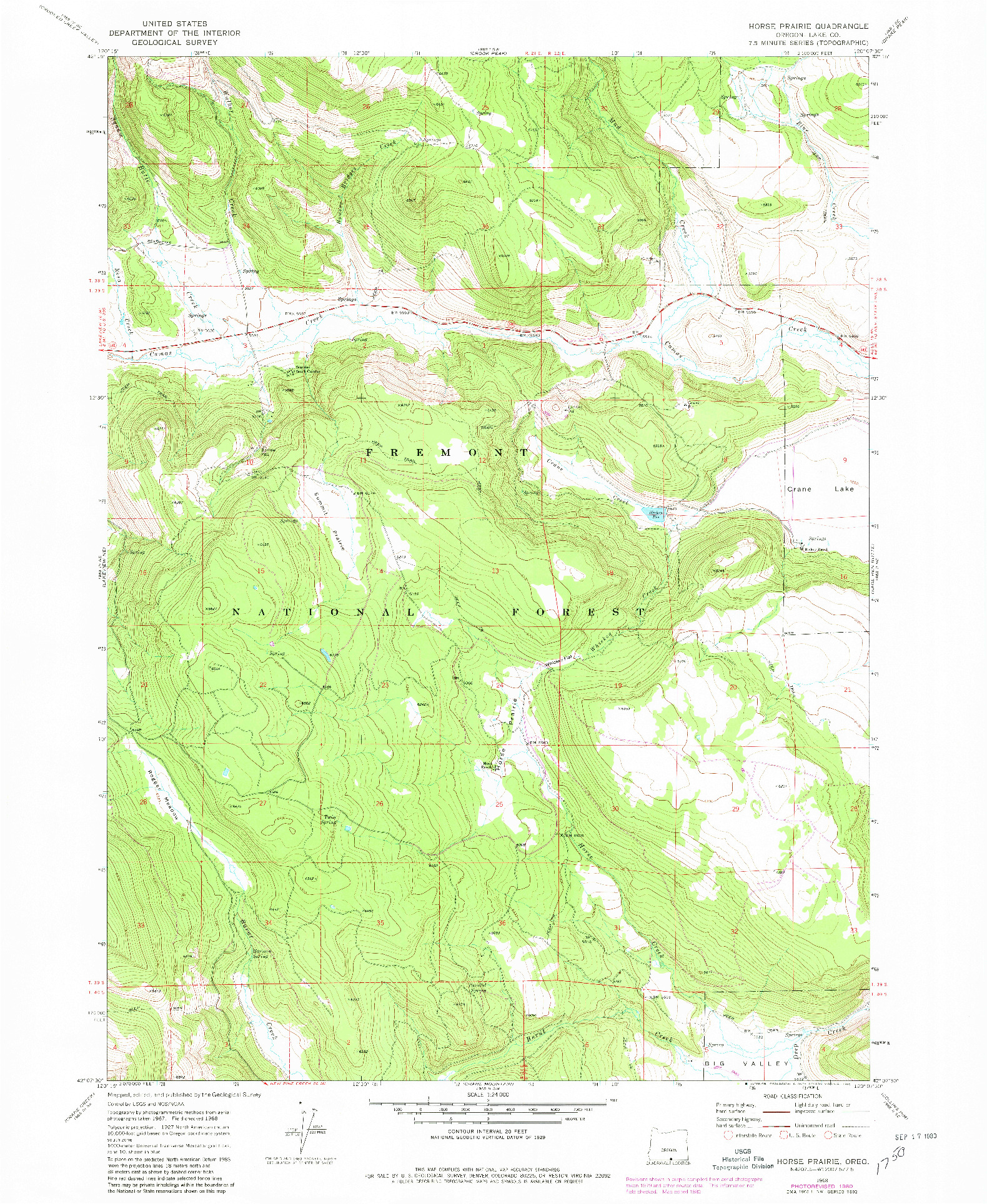 USGS 1:24000-SCALE QUADRANGLE FOR HORSE PRAIRIE, OR 1968