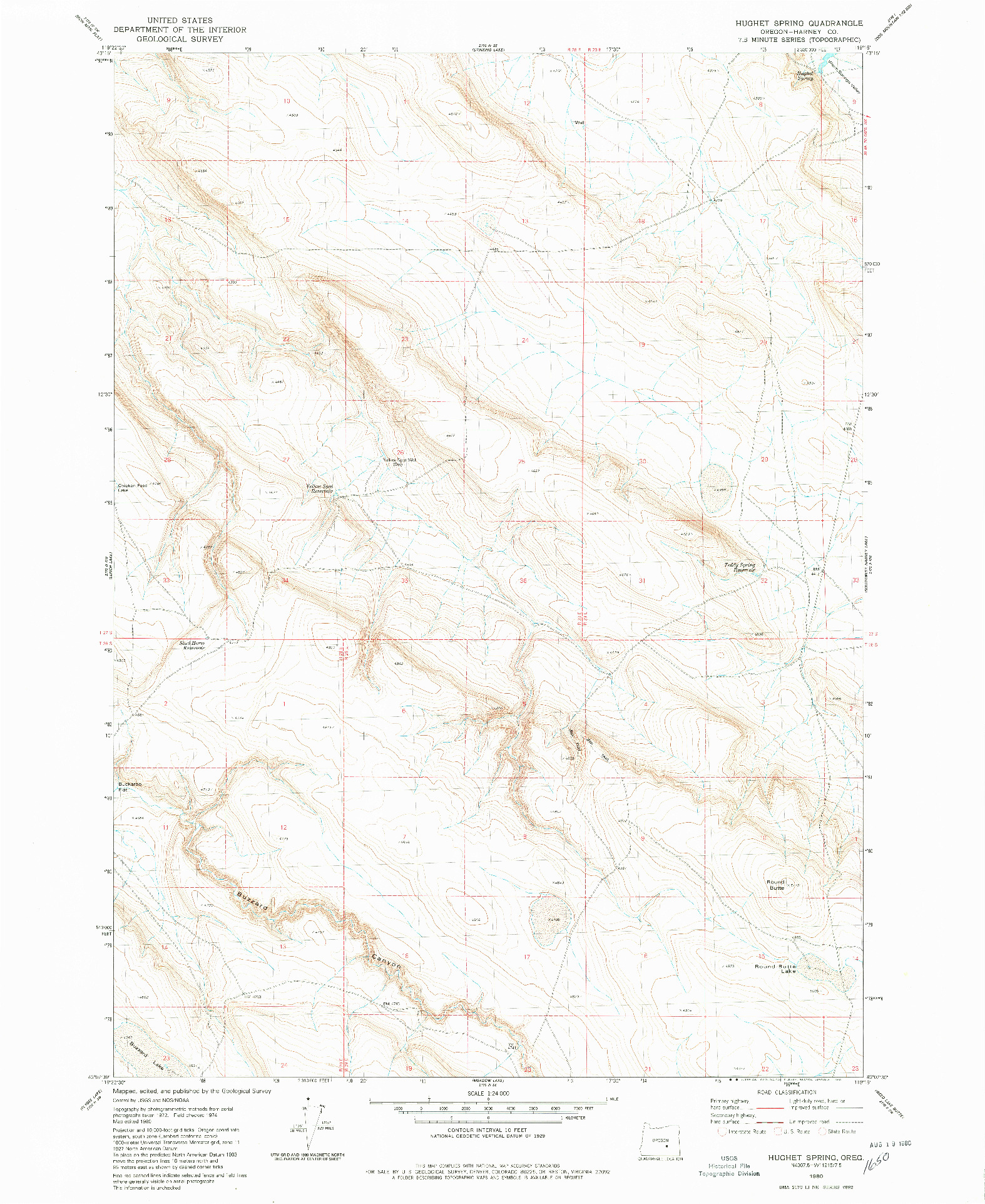 USGS 1:24000-SCALE QUADRANGLE FOR HUGHET SPRING, OR 1980