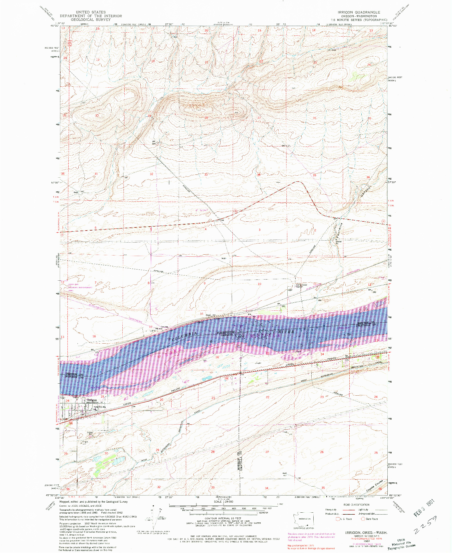 USGS 1:24000-SCALE QUADRANGLE FOR IRRIGON, OR 1962