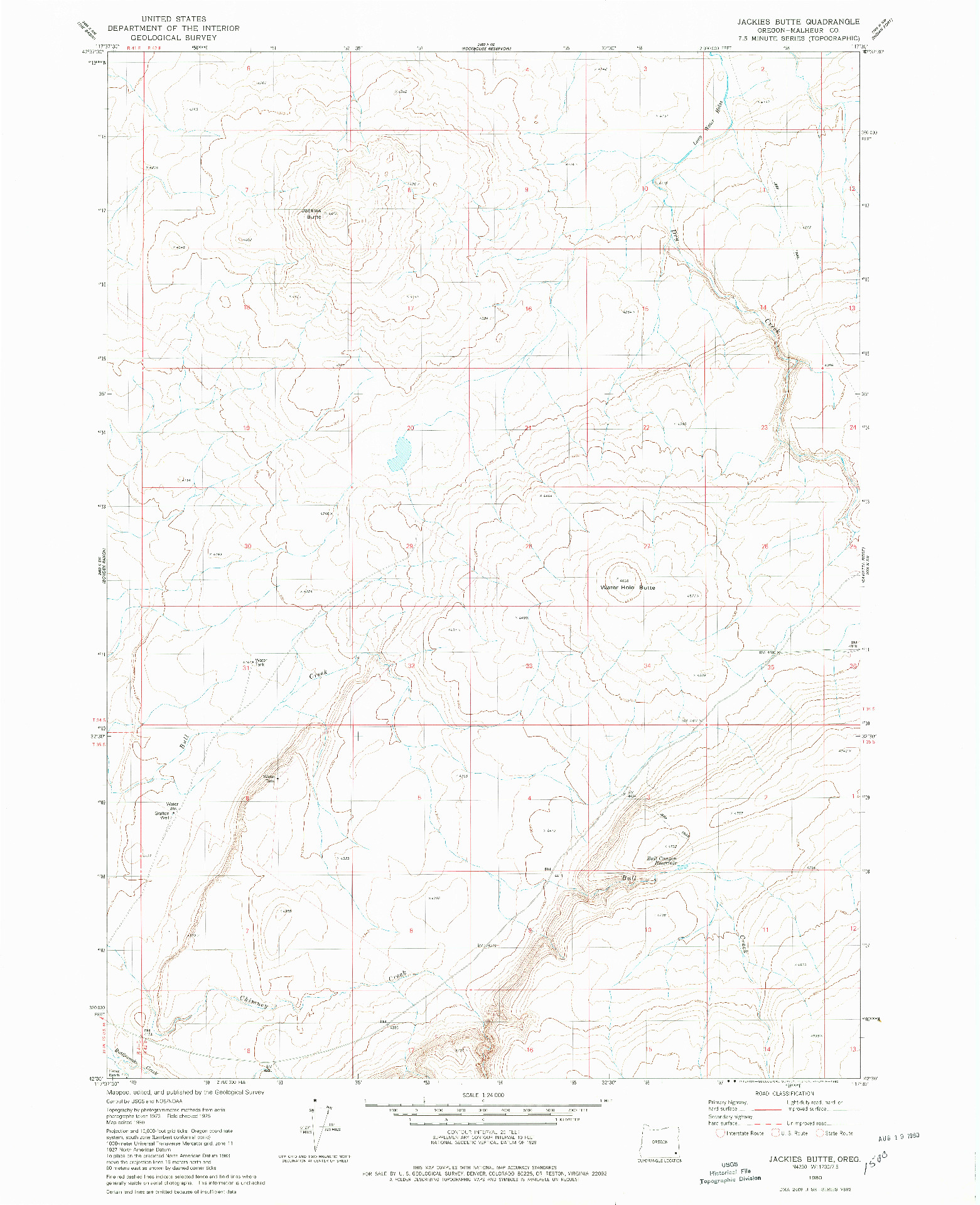 USGS 1:24000-SCALE QUADRANGLE FOR JACKASS BUTTE, OR 1980