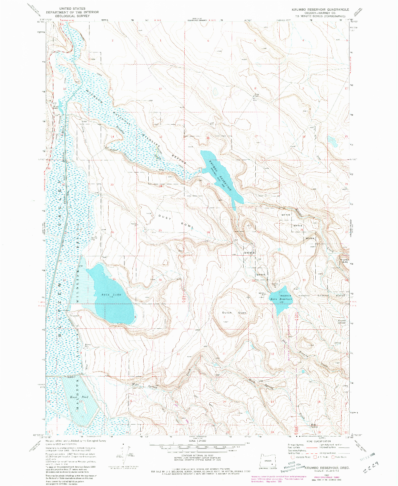 USGS 1:24000-SCALE QUADRANGLE FOR KRUMBO RESERVOIR, OR 1967
