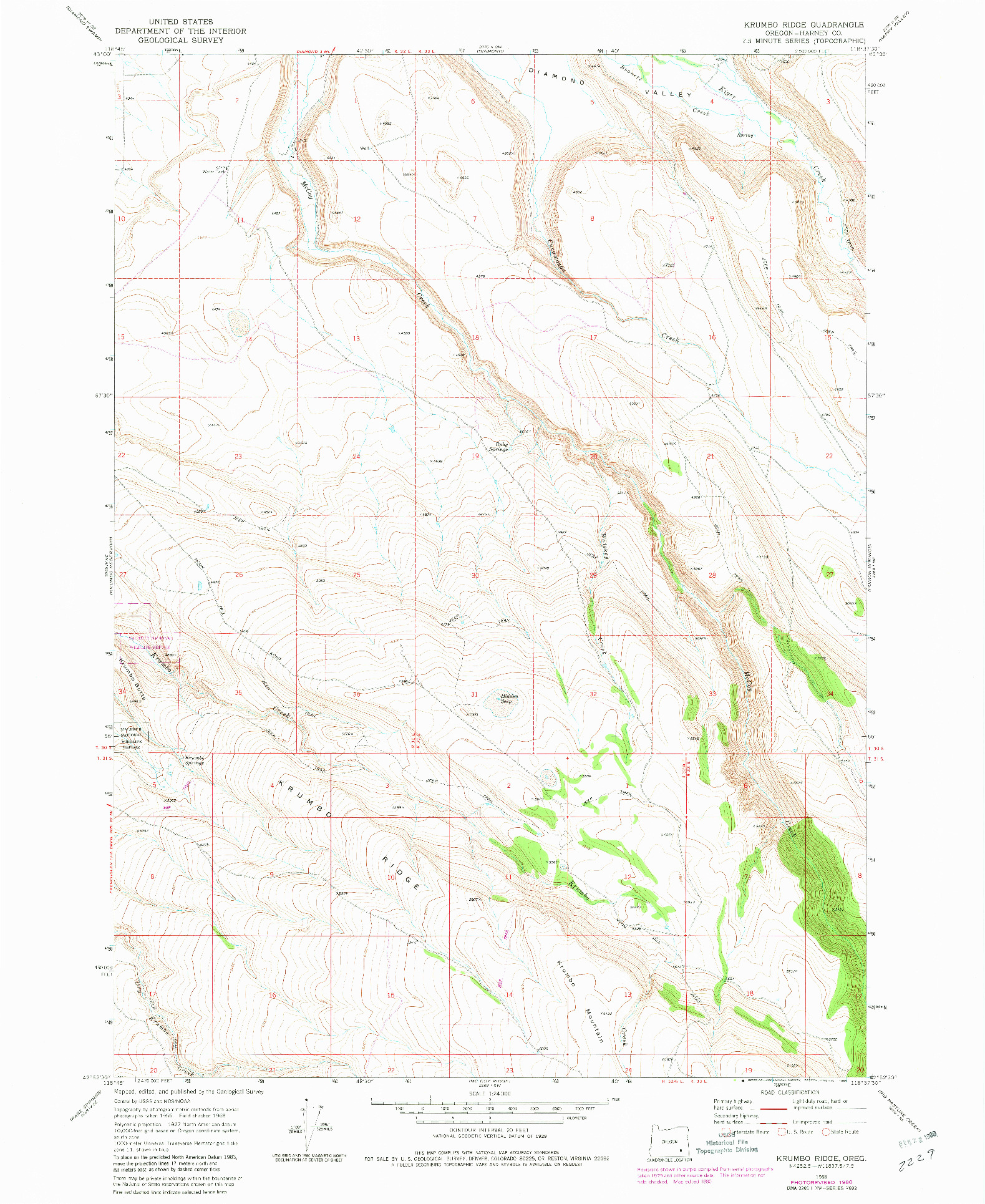 USGS 1:24000-SCALE QUADRANGLE FOR KRUMBO RIDGE, OR 1968