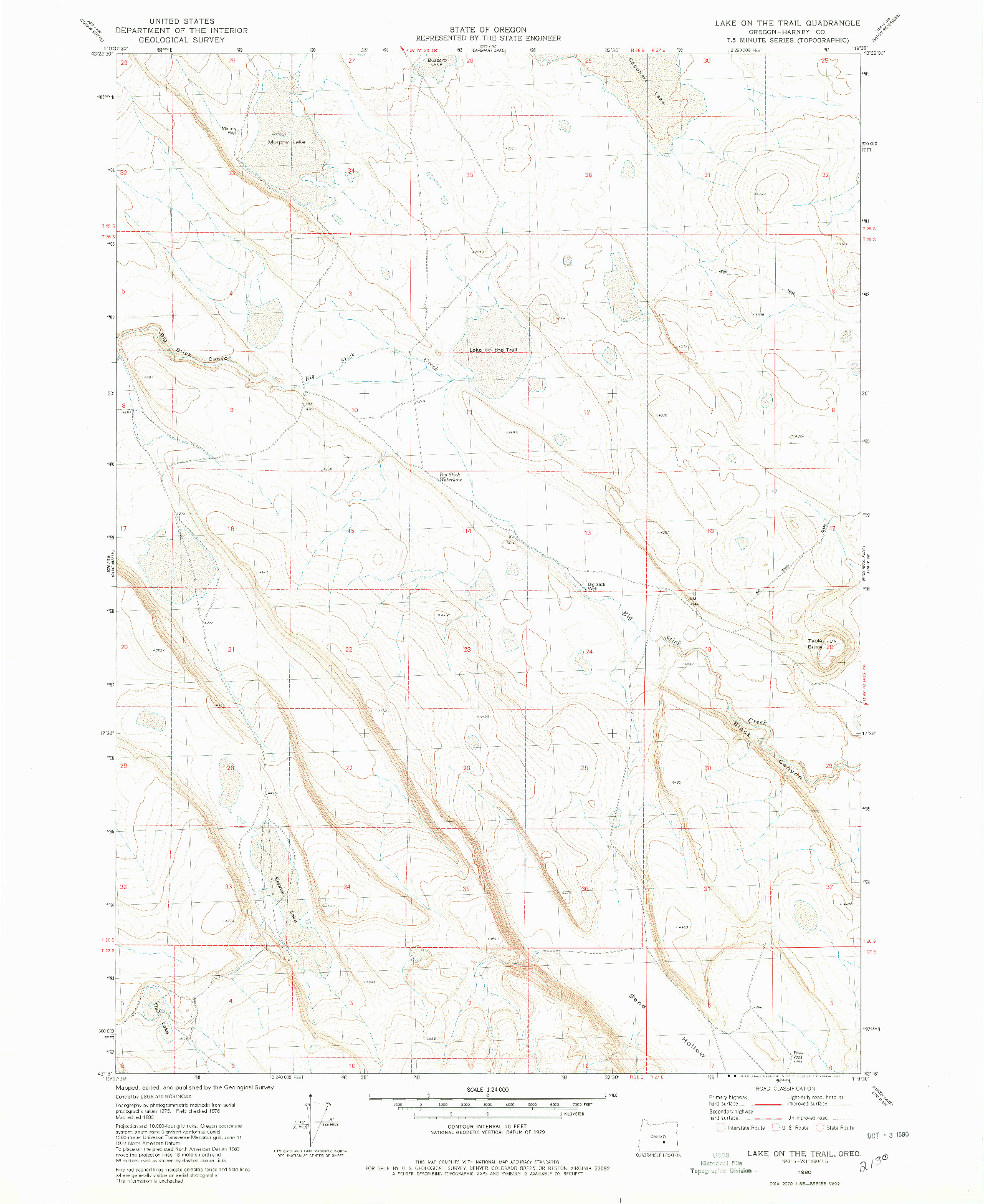 USGS 1:24000-SCALE QUADRANGLE FOR LAKE ON THE TRAIL, OR 1980