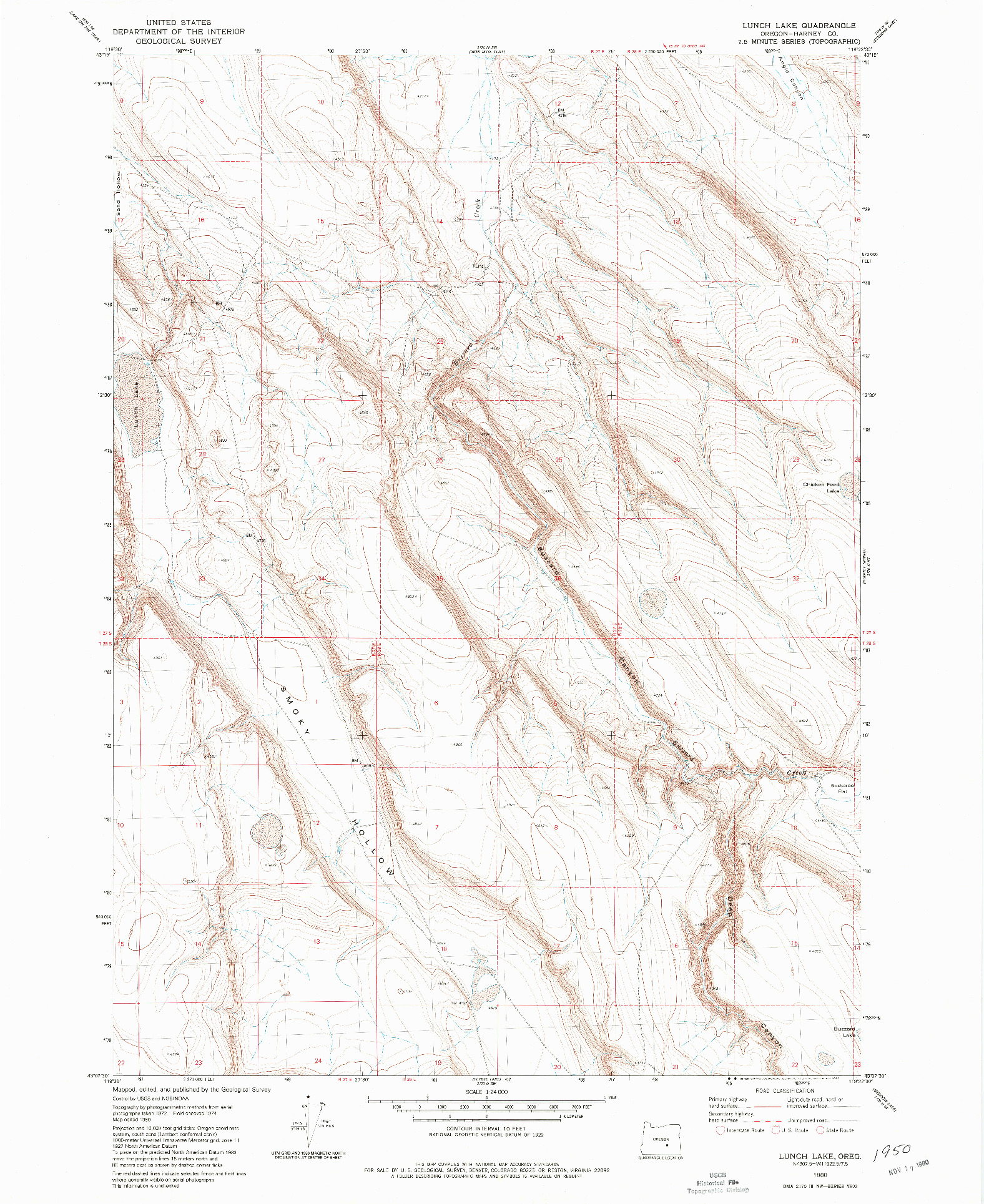 USGS 1:24000-SCALE QUADRANGLE FOR LUNCH LAKE, OR 1980