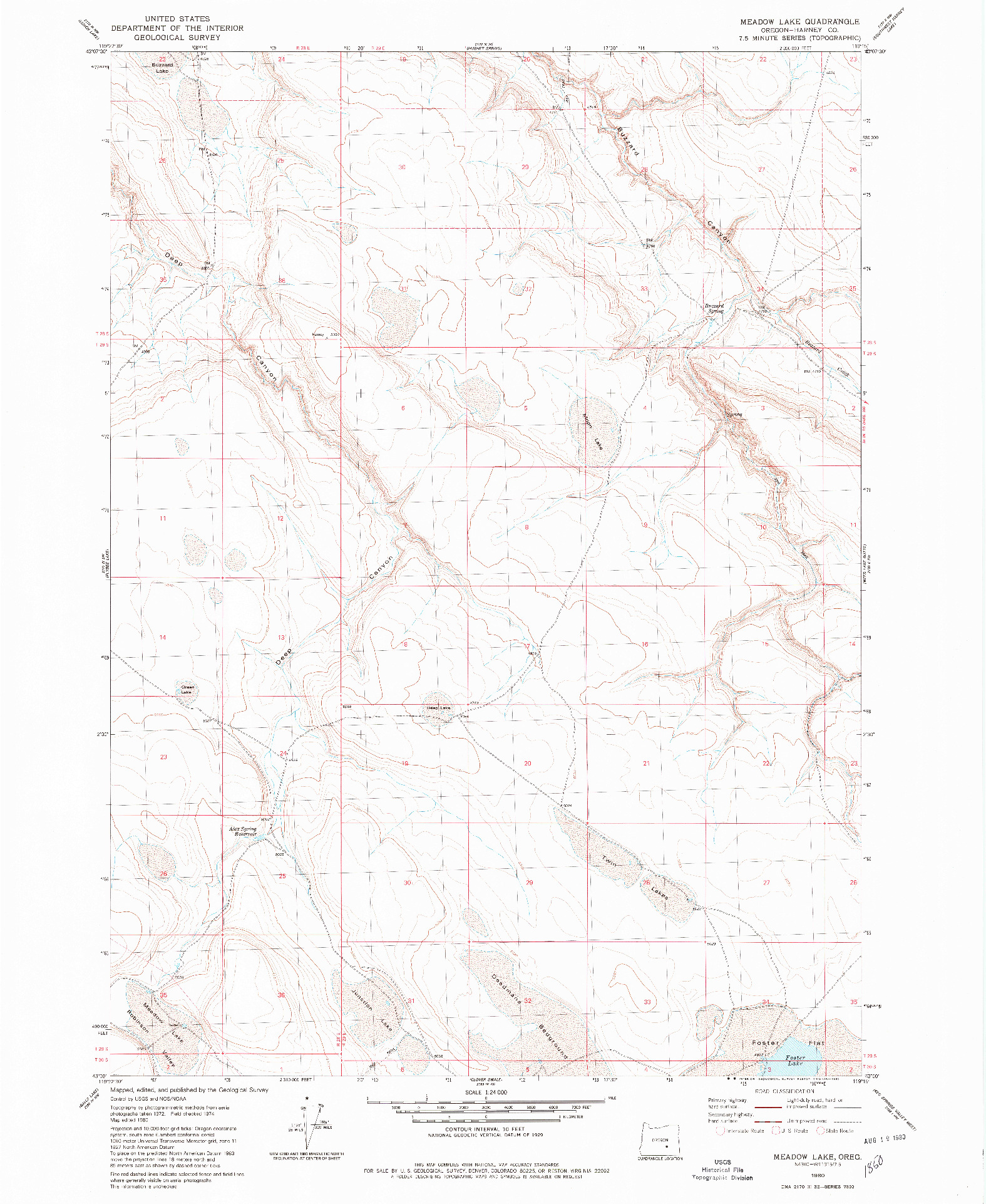 USGS 1:24000-SCALE QUADRANGLE FOR MEADOW LAKE, OR 1980